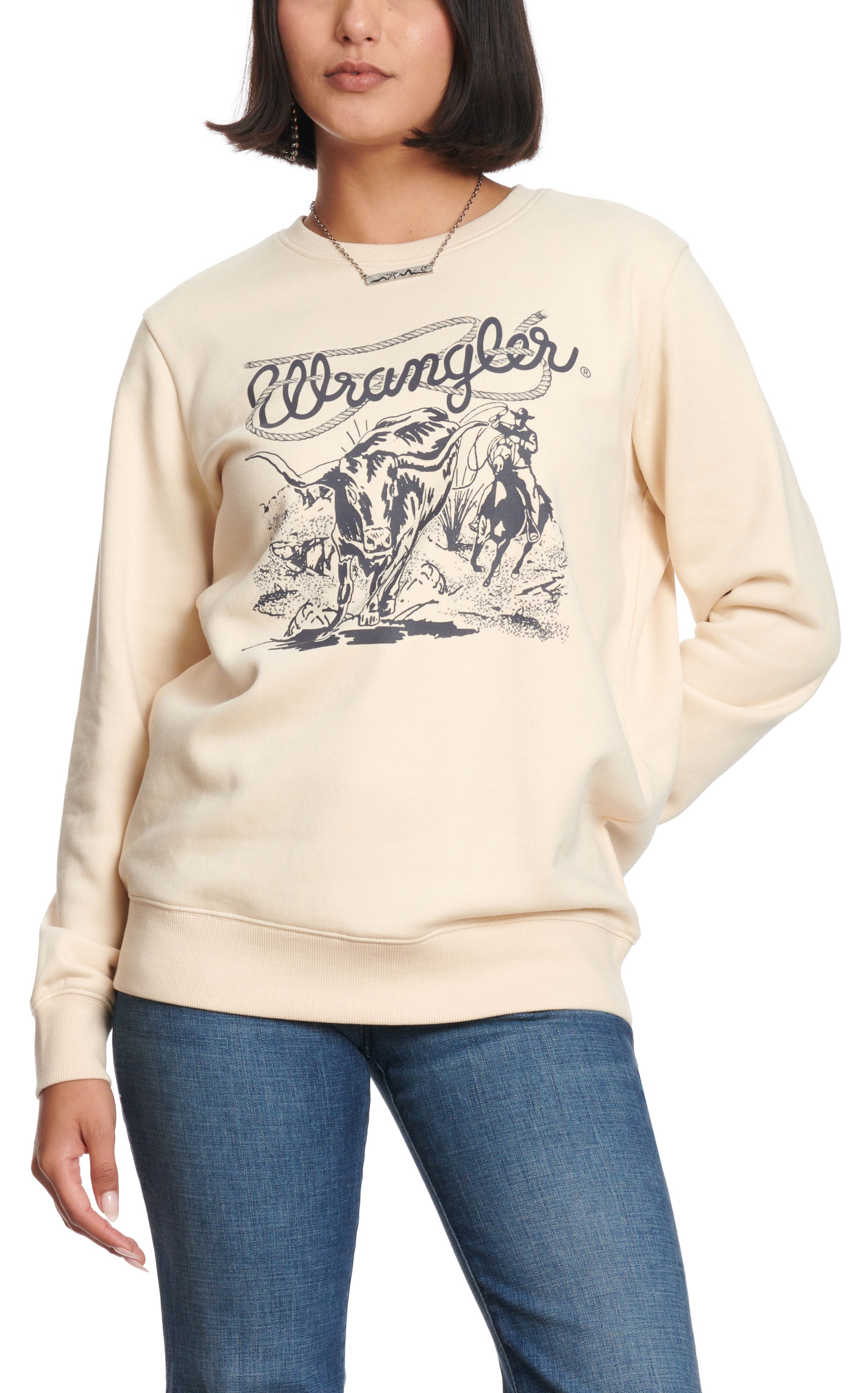 Wrangler Women's Dark Cream Steer Roper Logo Graphic Pullover - Image 1