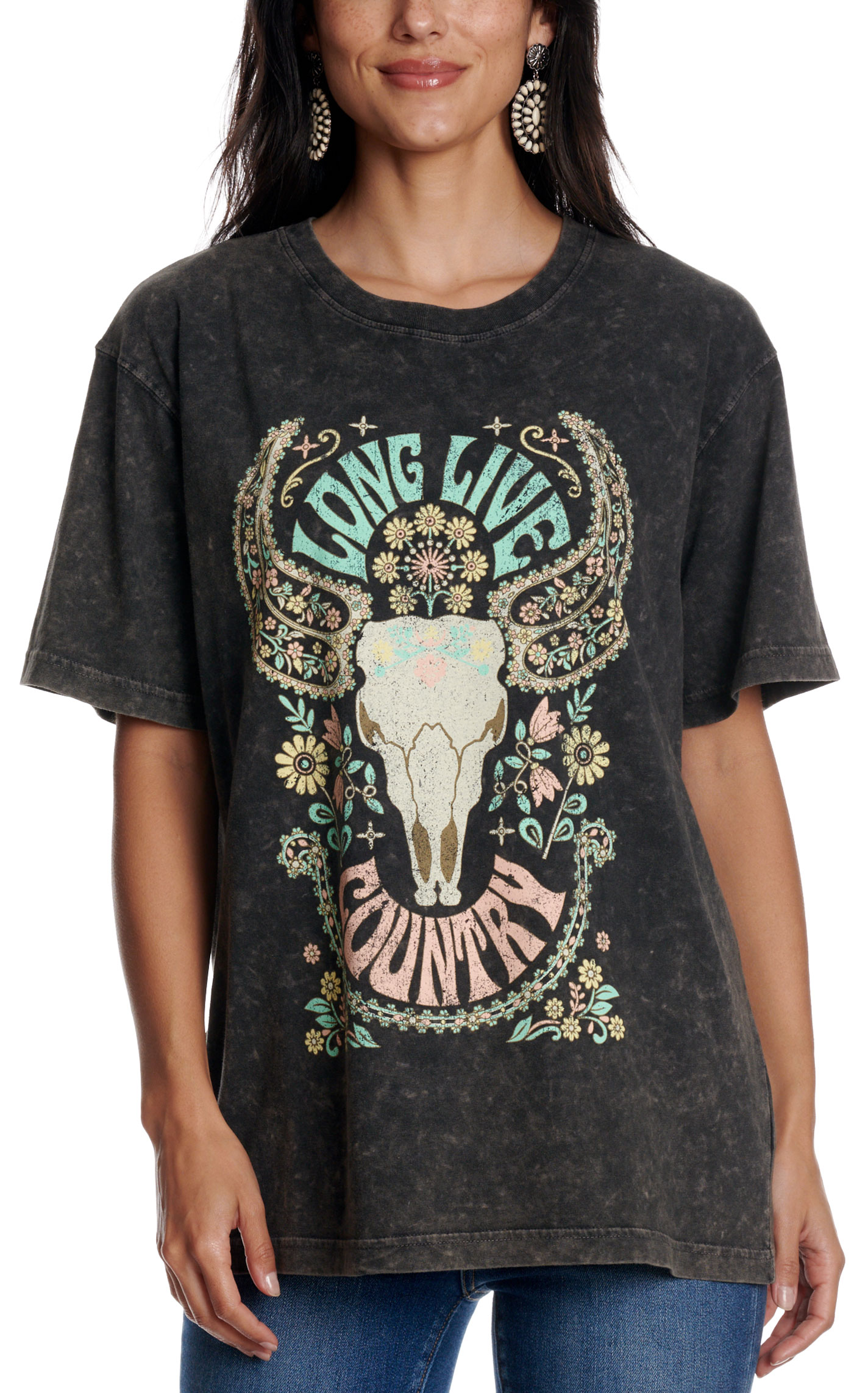 Zutter Women's Black Long Live Country Graphic T-Shirt - Image 1