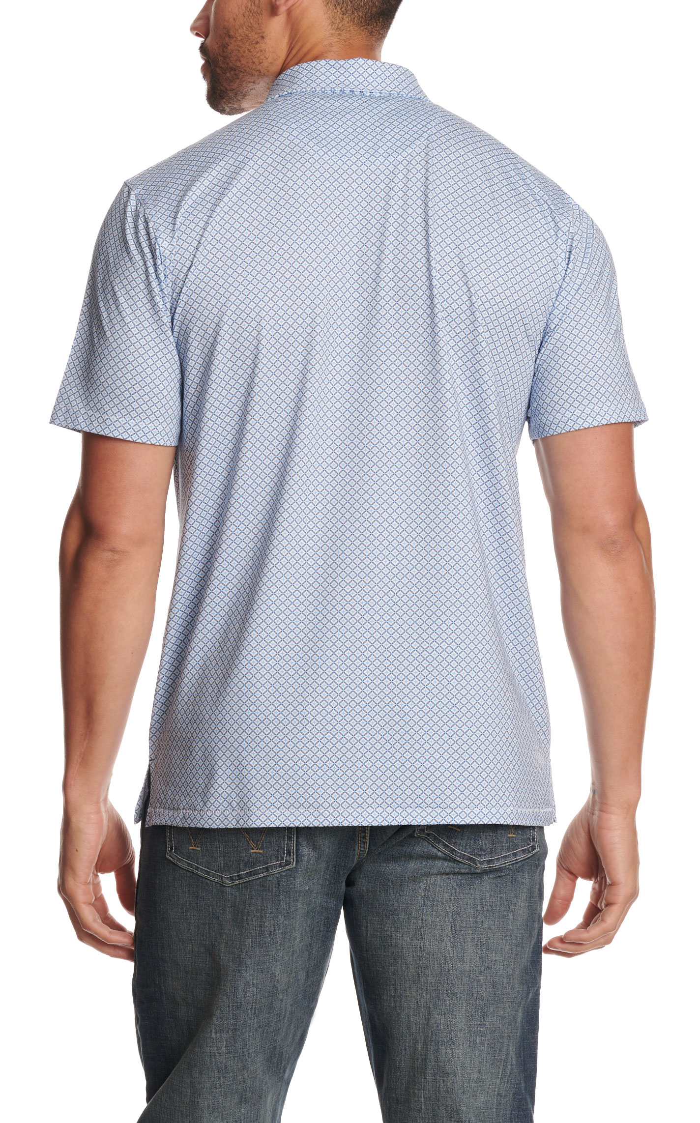 Rafter C Men's Blue Geo Print Polo Shirt - Image 1