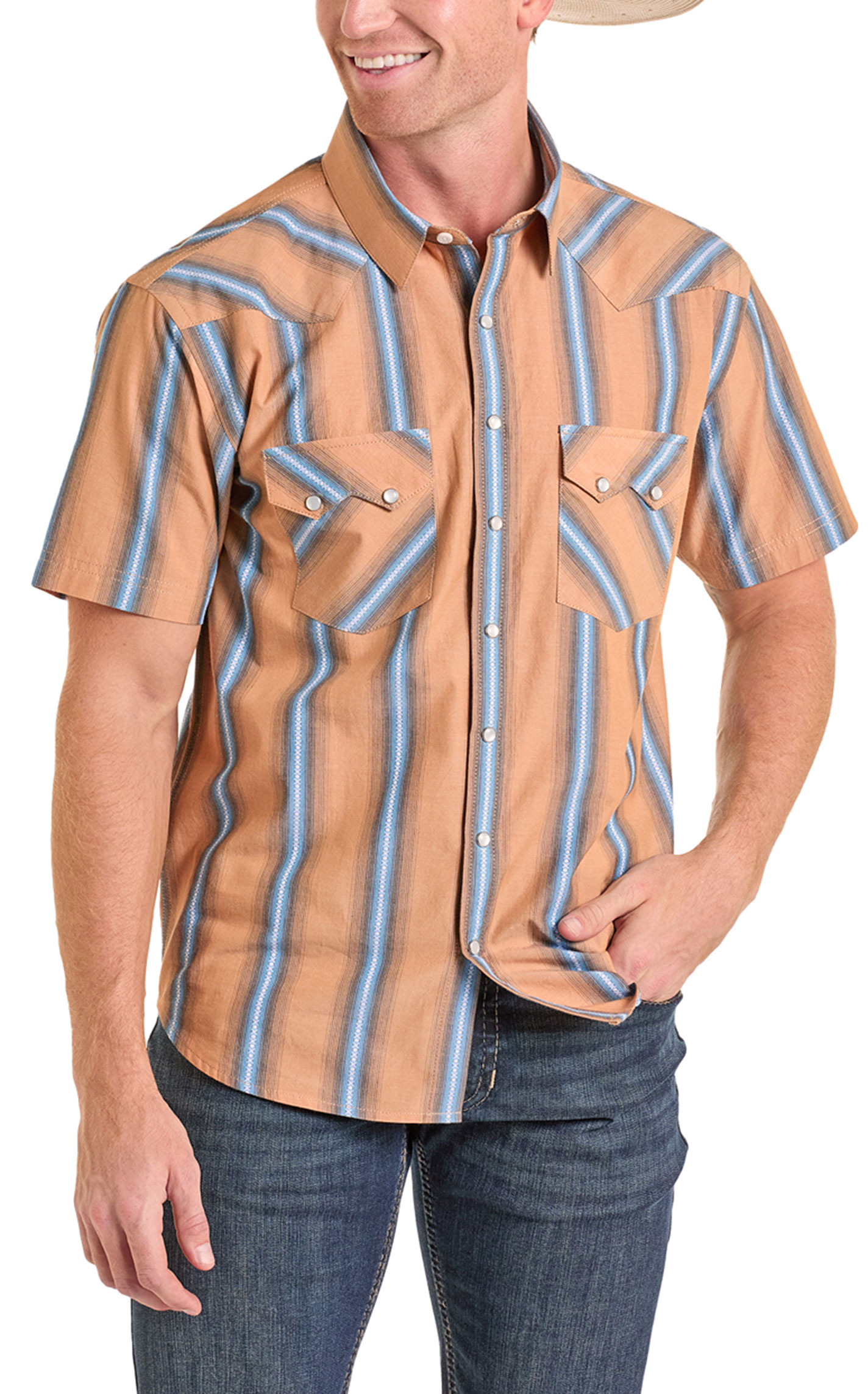 Panhandle Slim Men's Tan & Blue Stripe Shirt - Image 1
