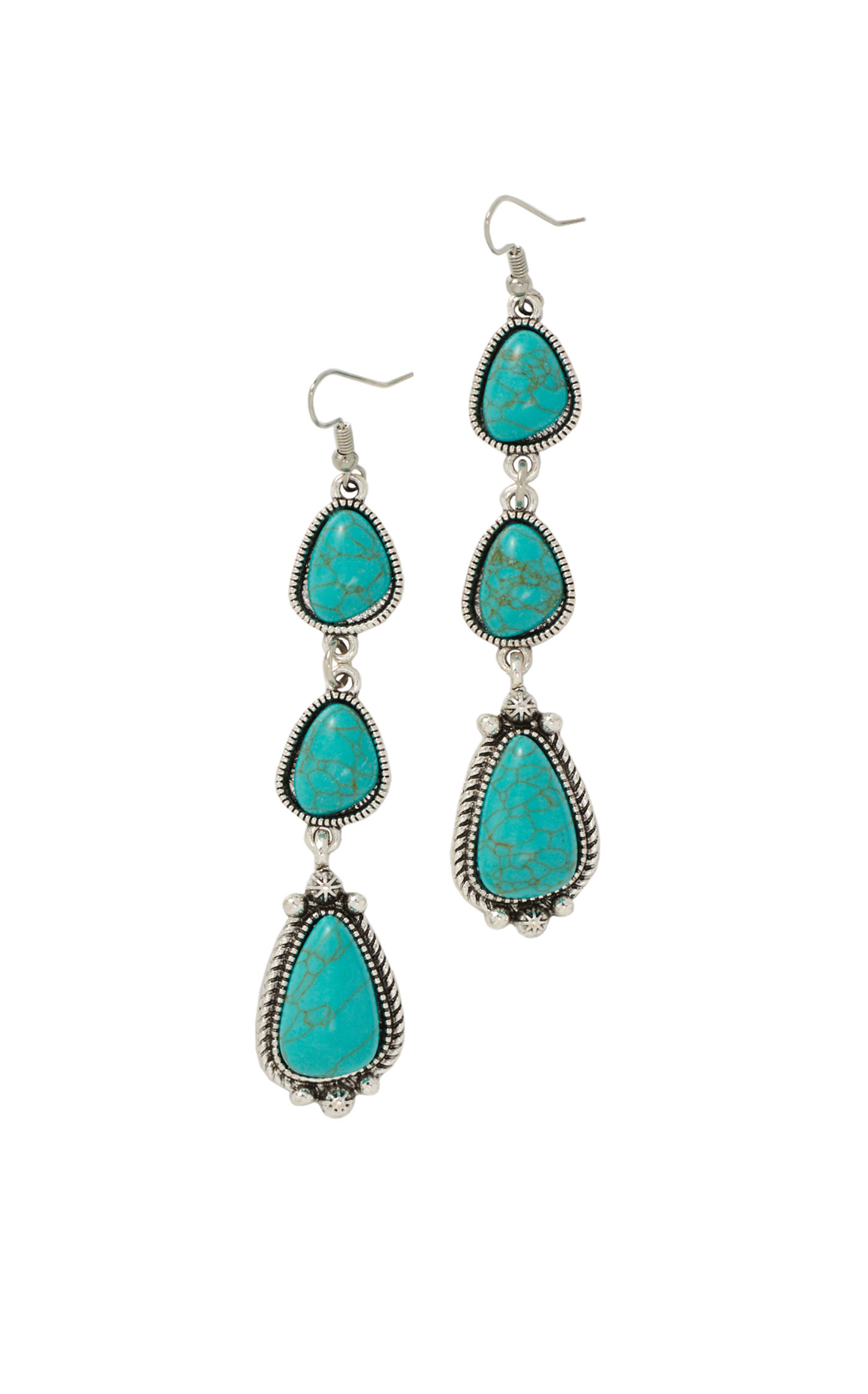 Southern Grace Silver & Turquoise 3 Teardrop Earrings - Image 1