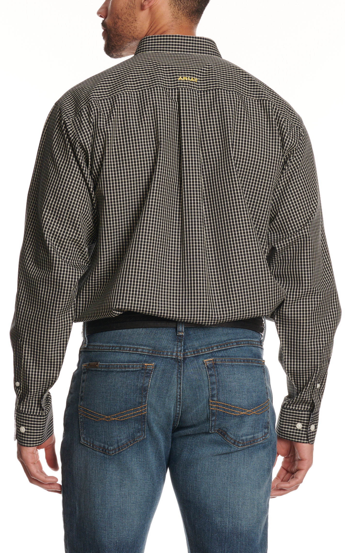 Ariat Men's Reuben Black & Khaki Plaid Grid Long Sleeve Western Shirt - Image 1