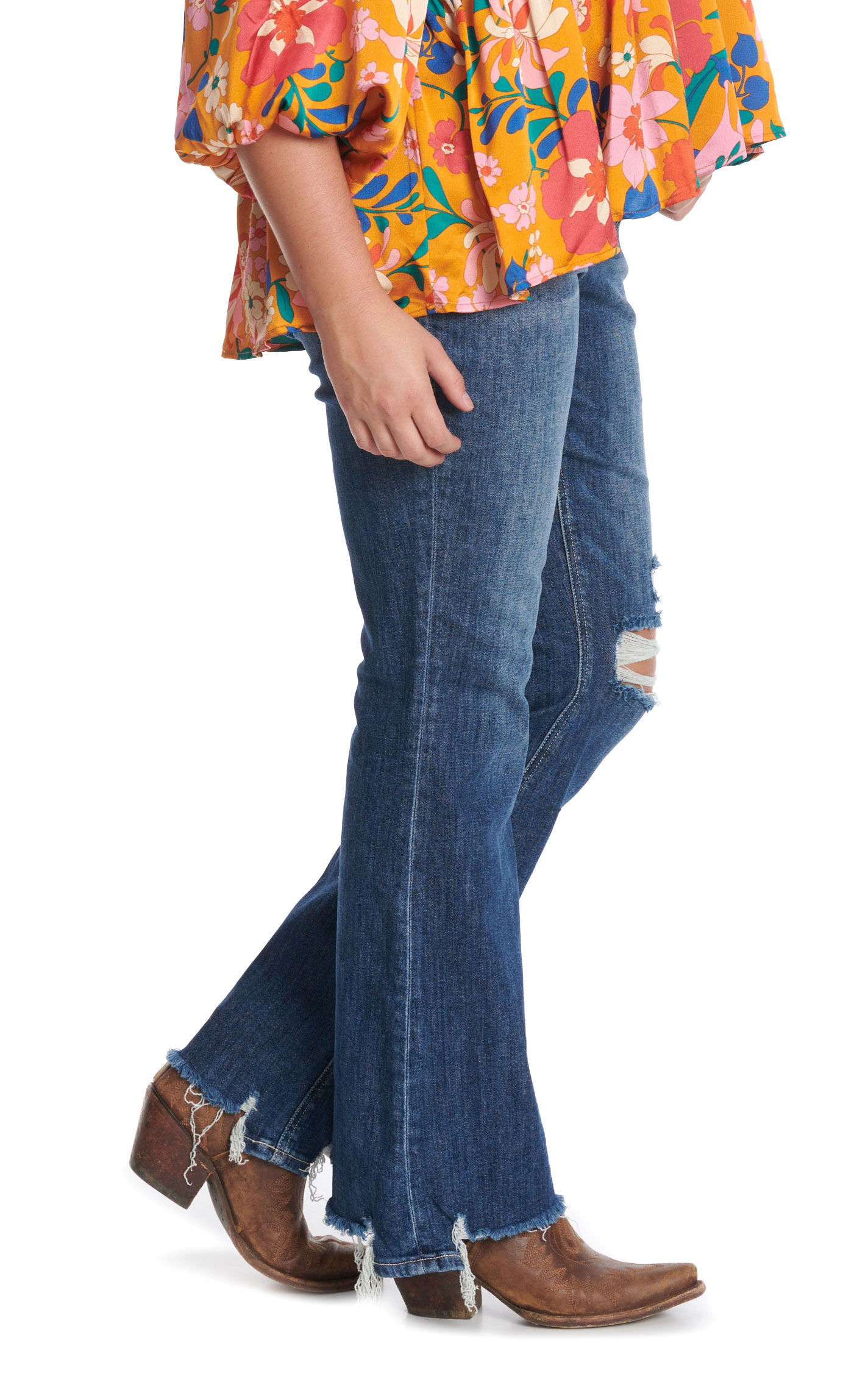 Lovervet by Vervet Women's Dark Wash Distressed Flare Jeans - Plus Sizes - Image 1