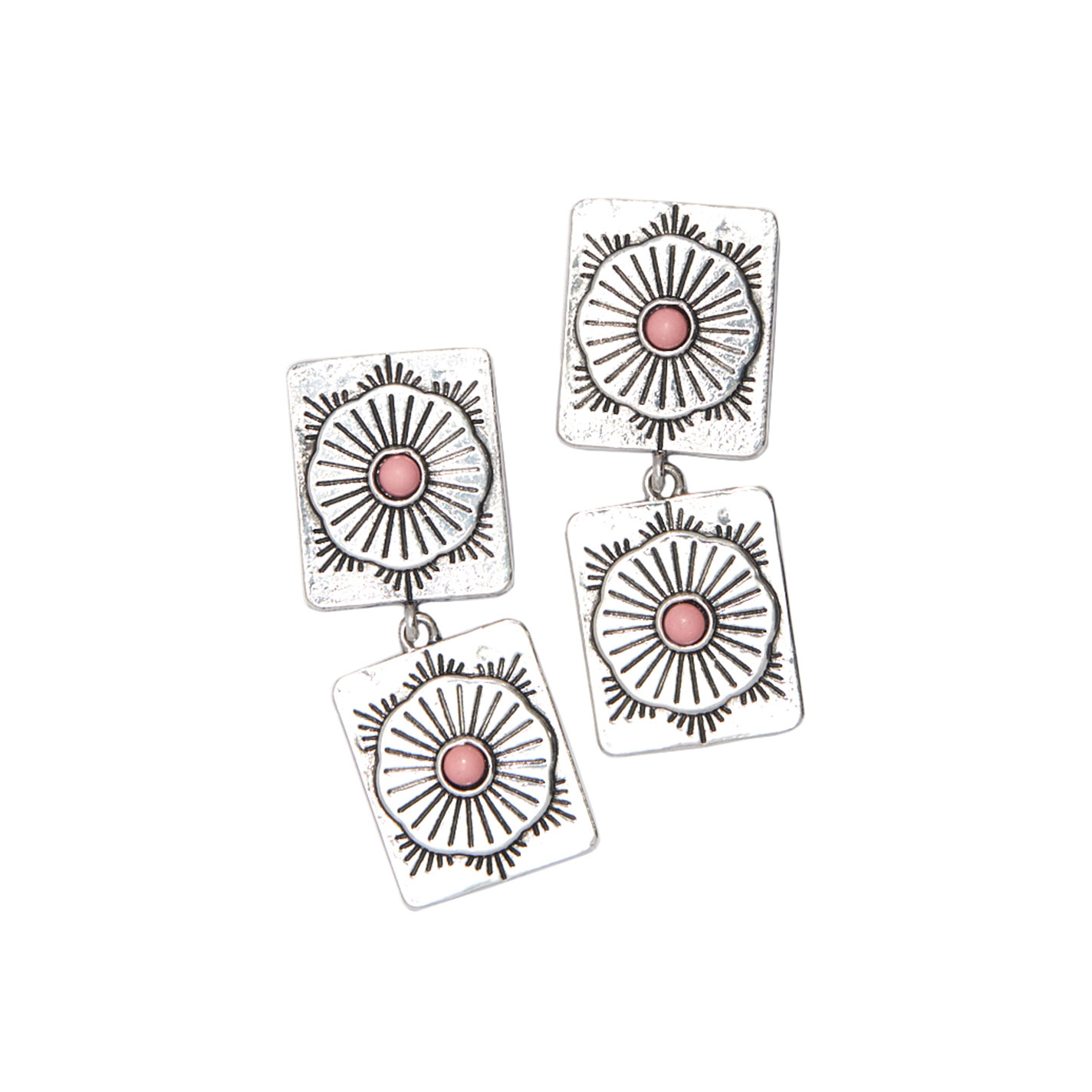 Southern Grace Silver & Pink Stone Concho Earrings - Image 1