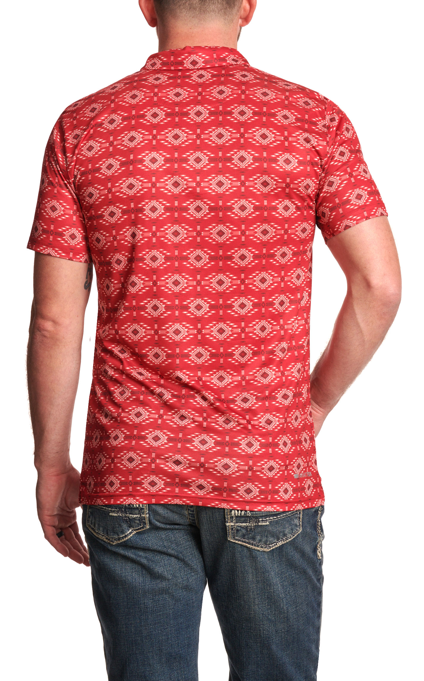 Ariat Men's Red & White Aztec Print Polo - Image 1