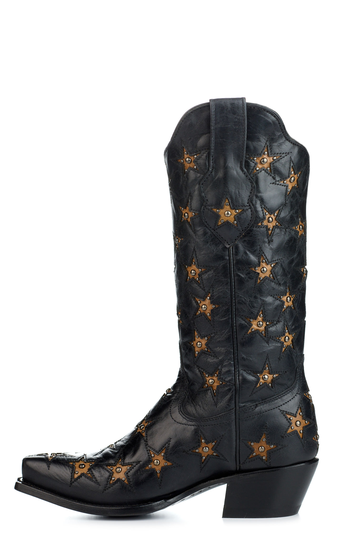 Black Star Women's Marfa Black with Dark Gold Star Inlays Snip Toe Cowboy Boots - Image 5