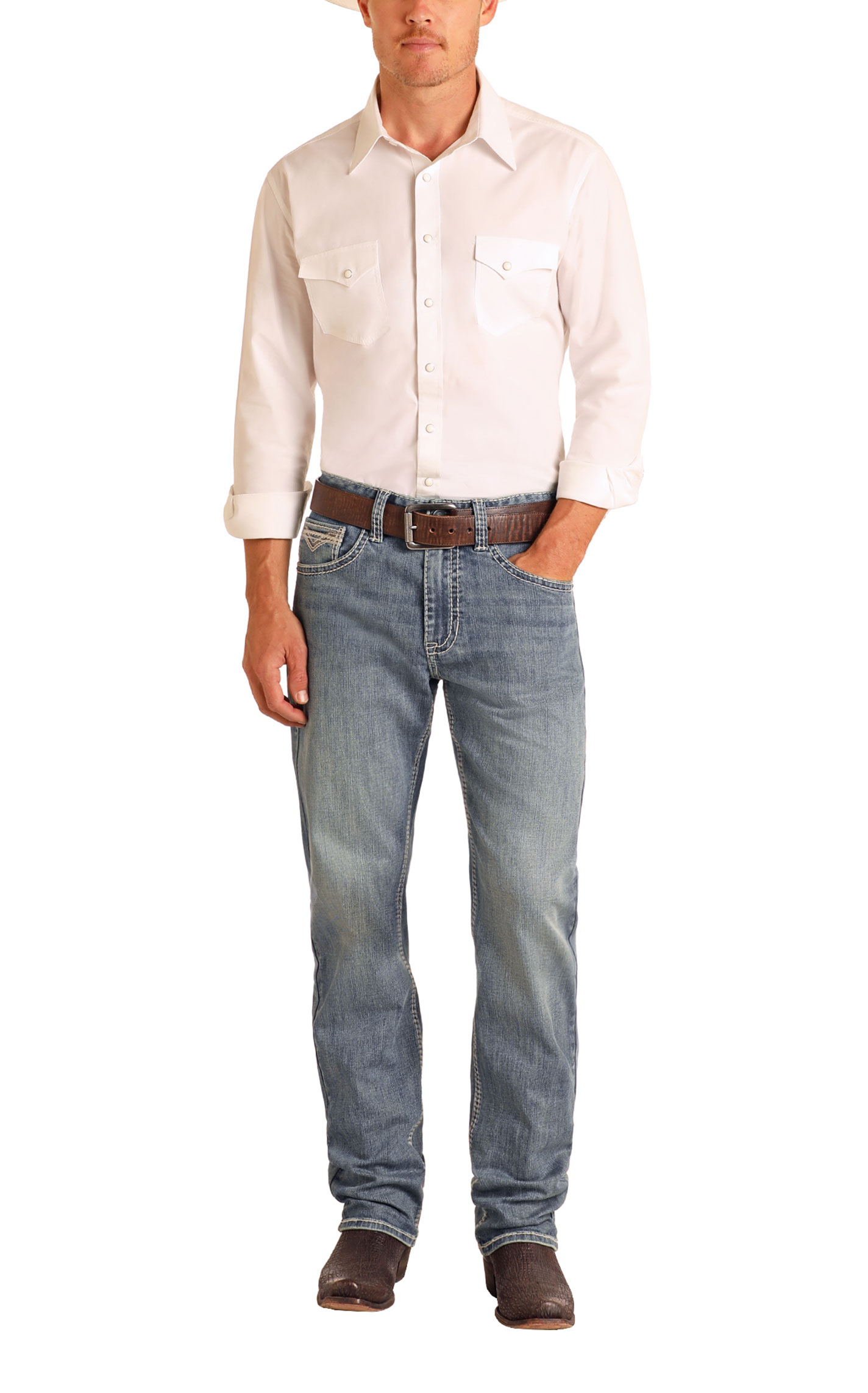 Rock & Roll Denim Men's Alpha Medium Wash Vintage Tapered Boot Cut Jeans - Image 1