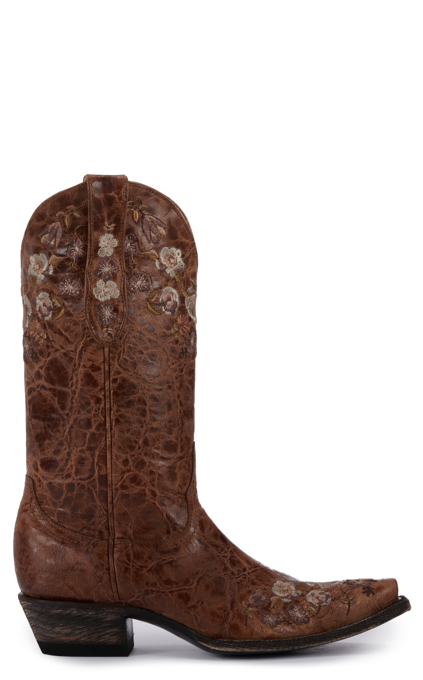 Cavender's Women's Brown with Floral Embroidery Snip Toe Cowboy Boots - Image 1