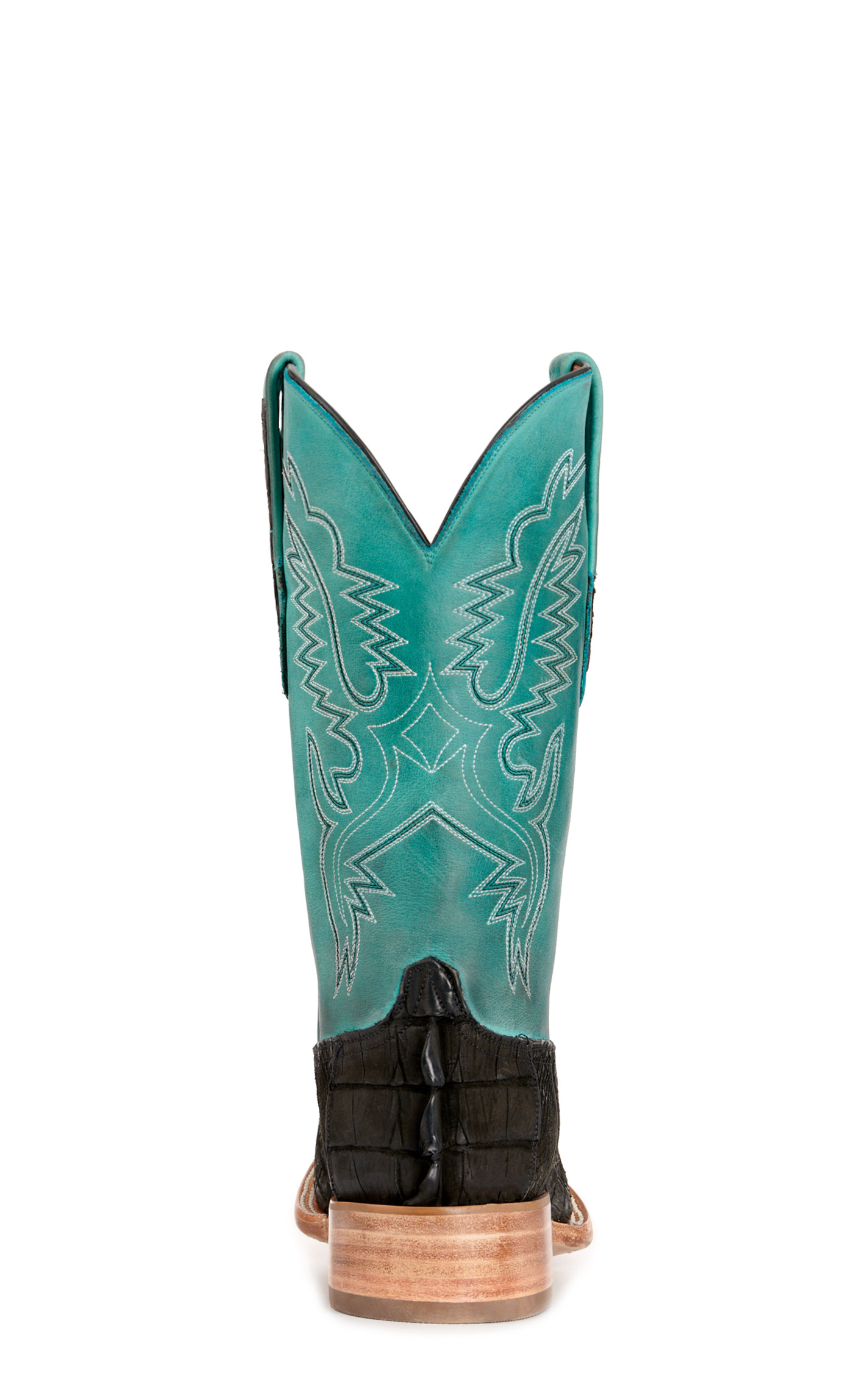 Black Jack Men's Black Sueded Caiman Tail and Seafoam Green Wide Square Toe Exotic Cowboy Boots - Image 1