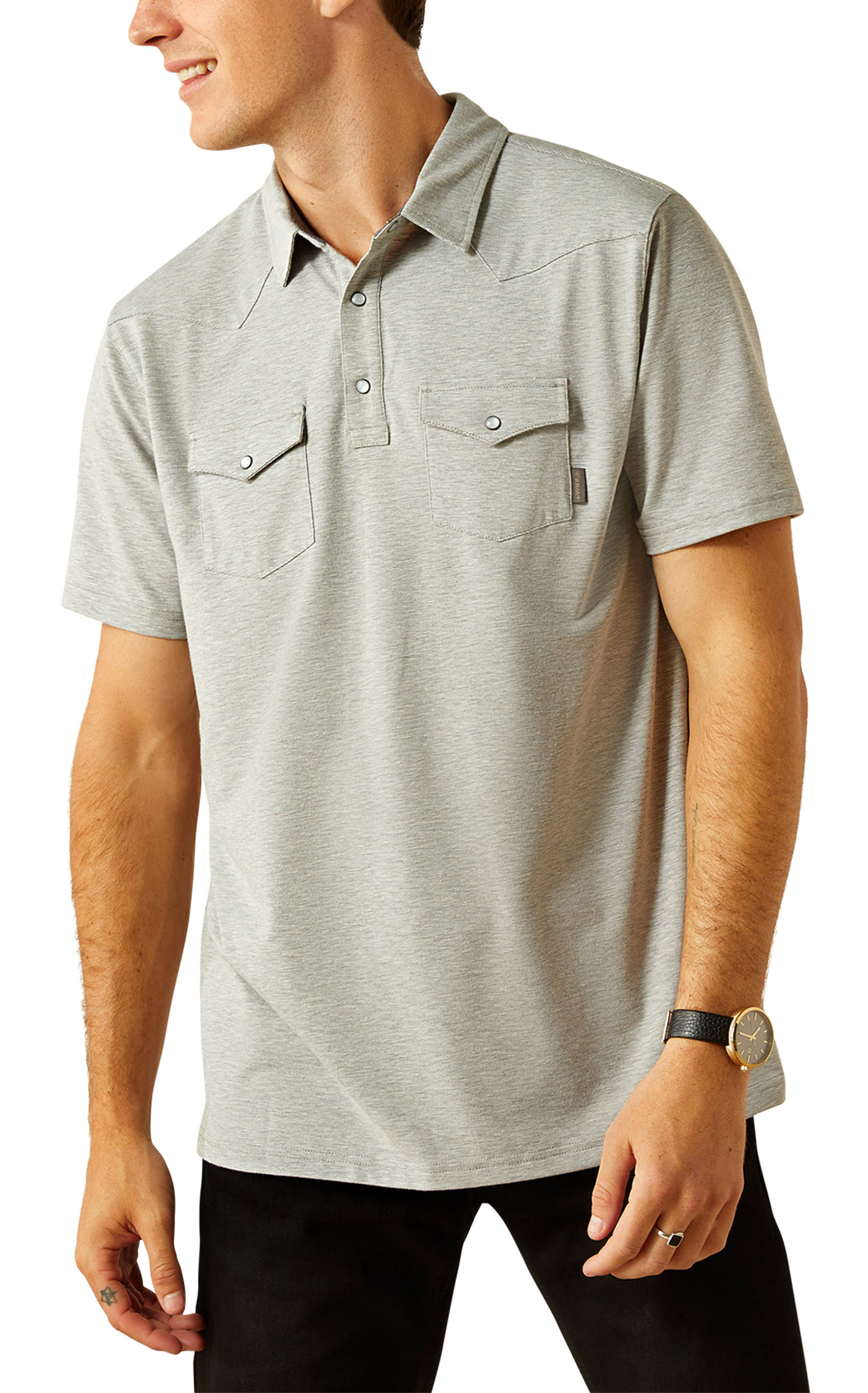 Ariat Light Gray Retro Western Polo Shirt - Image 1
