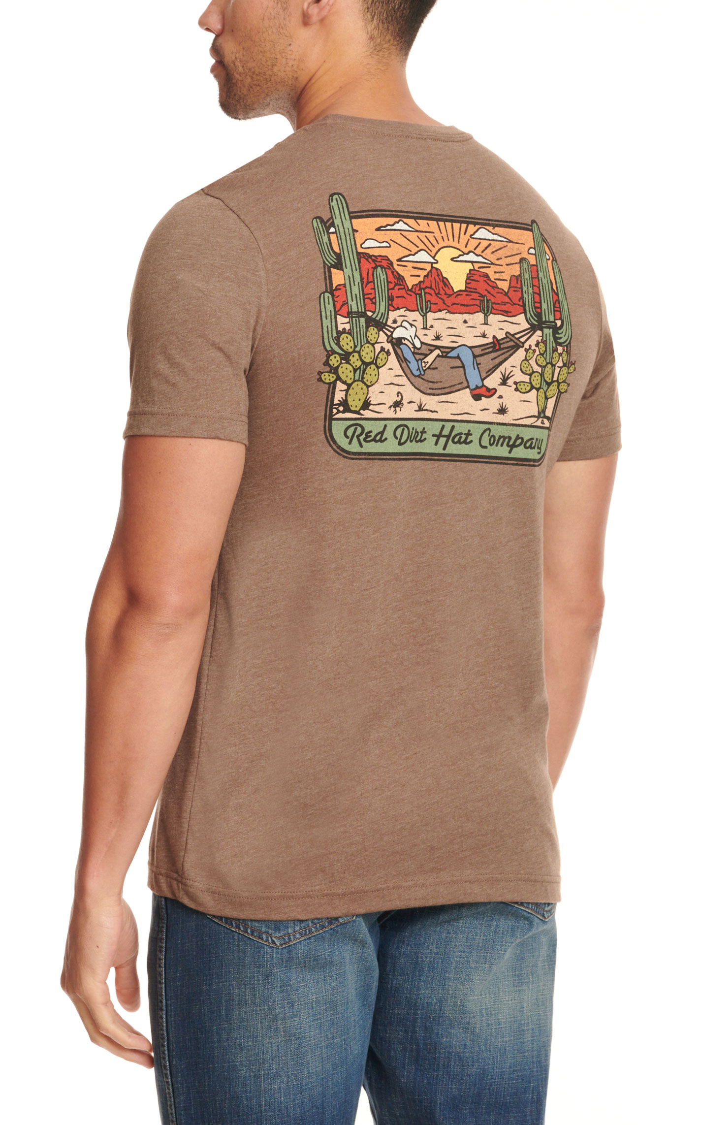 Red Dirt Hat Co. Men's Chocolate with Cowboy Cactus Desert Graphic T-Shirt - Image 1