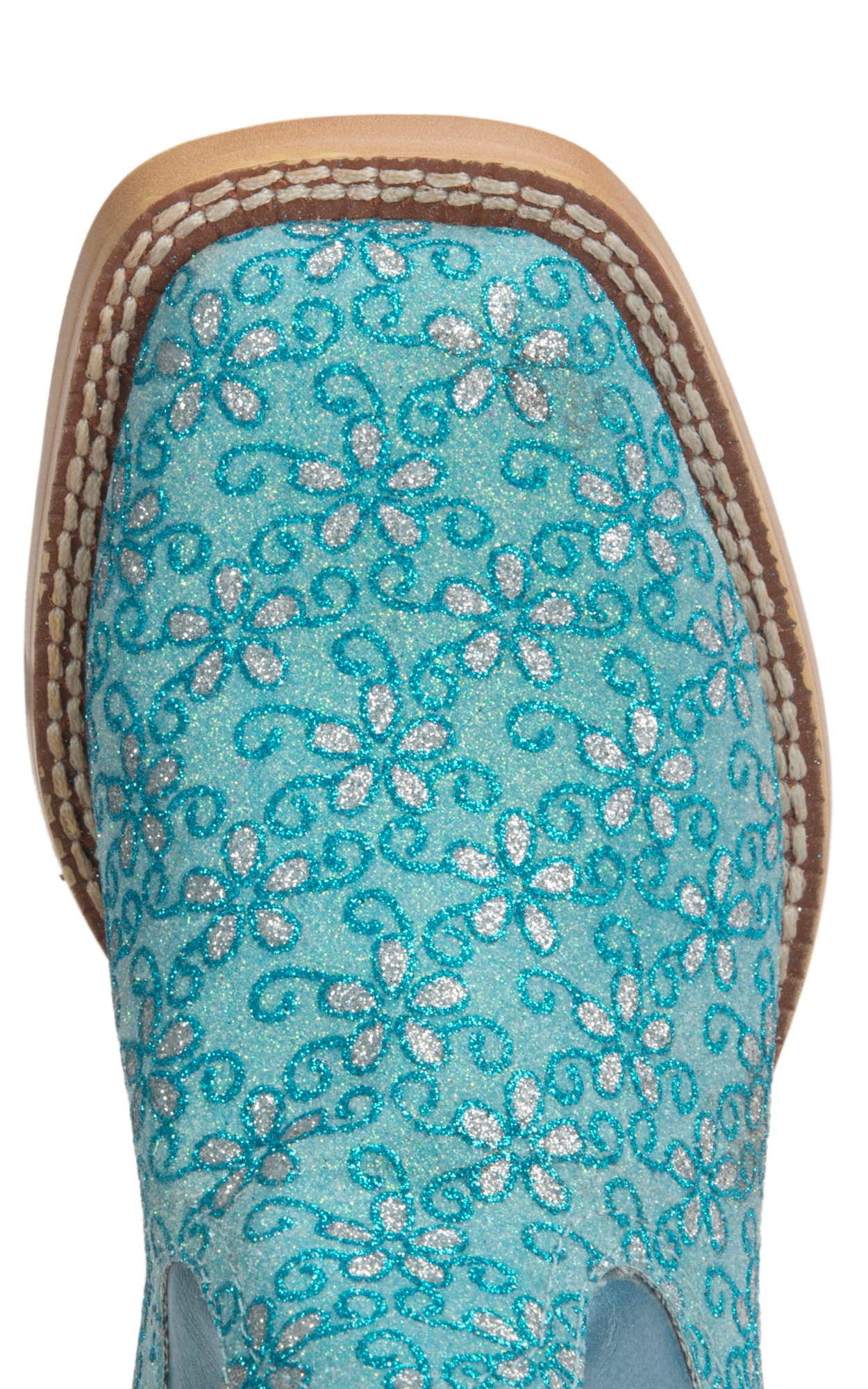 Roper Kids Turquoise Floral Glitter with Blue Ice Square Toe Cowboy Boots - Image 1