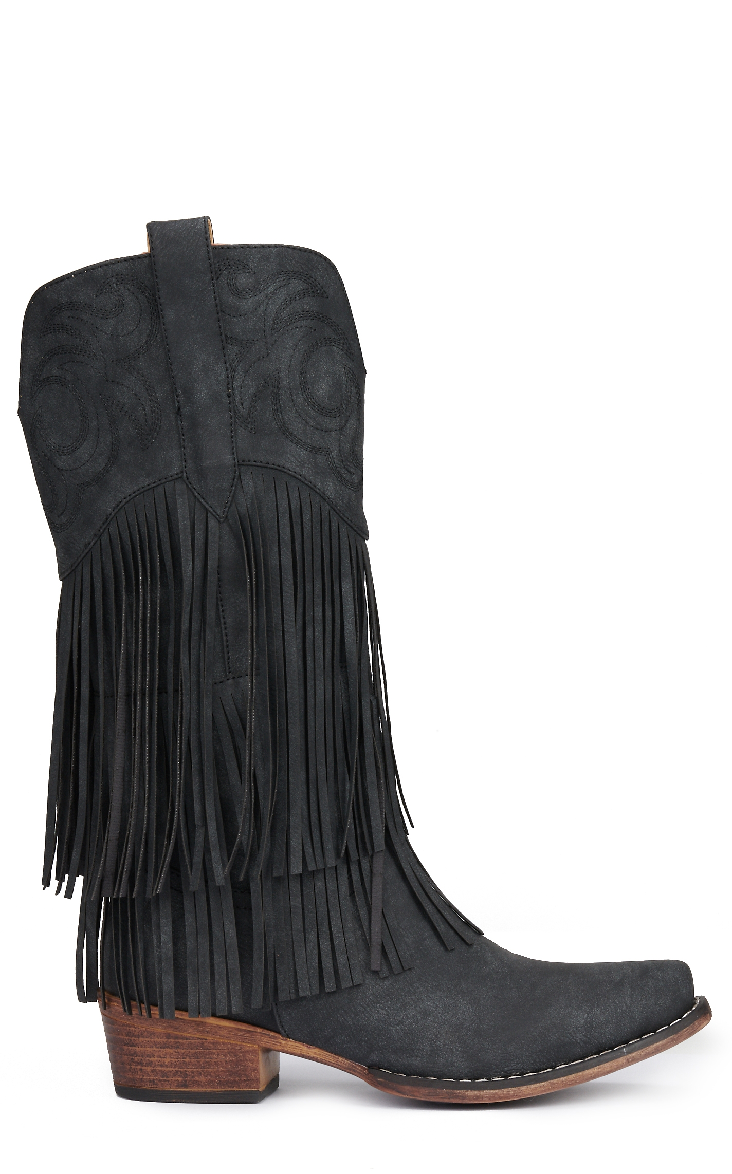 Roper Women's Black Faux Suede with Fringe Snip Toe Cowboy Boots - Image 1