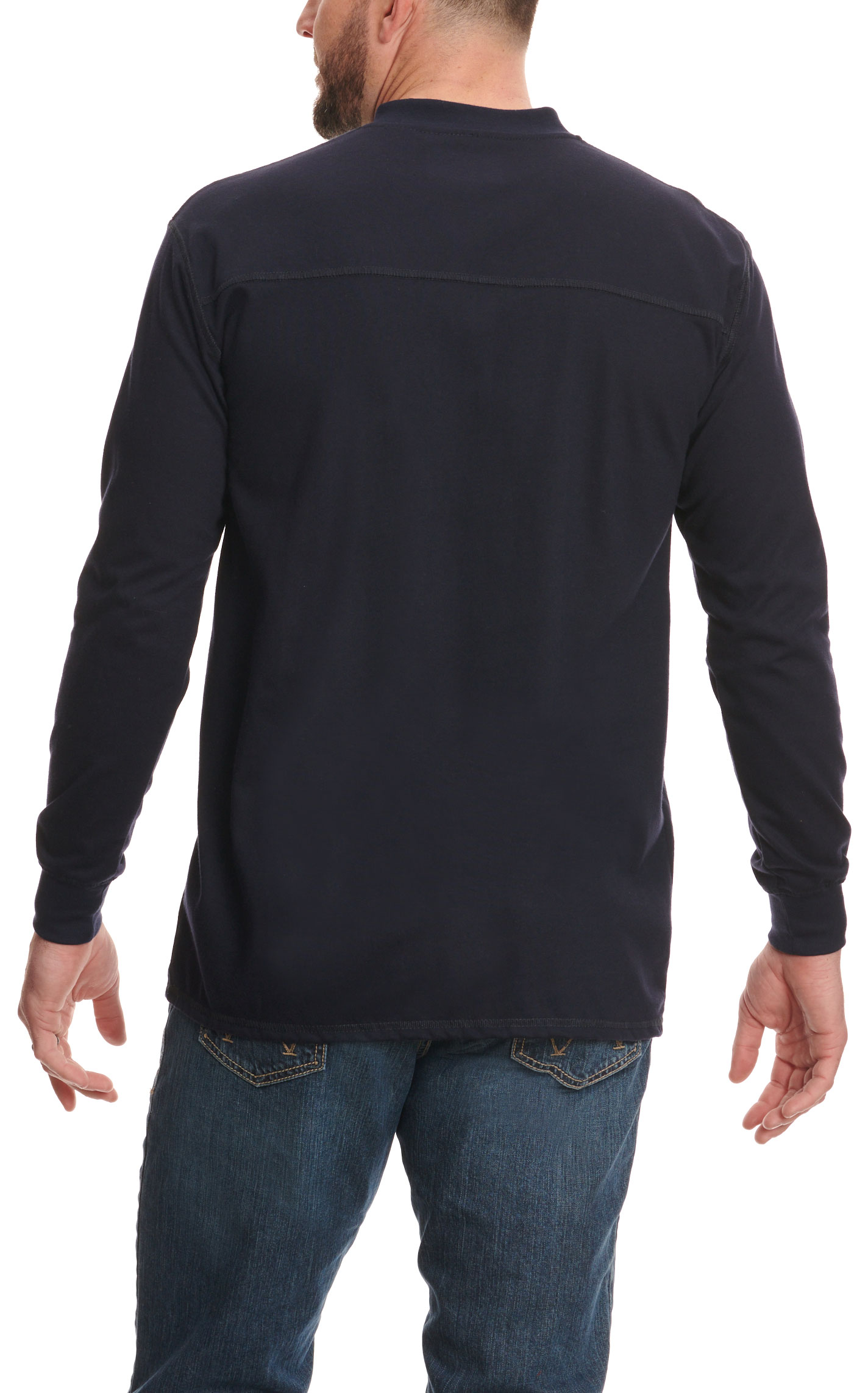Wrangler FR Men's Navy Long Sleeve Henley Work Shirt - Big & Tall Sizes - Image 1