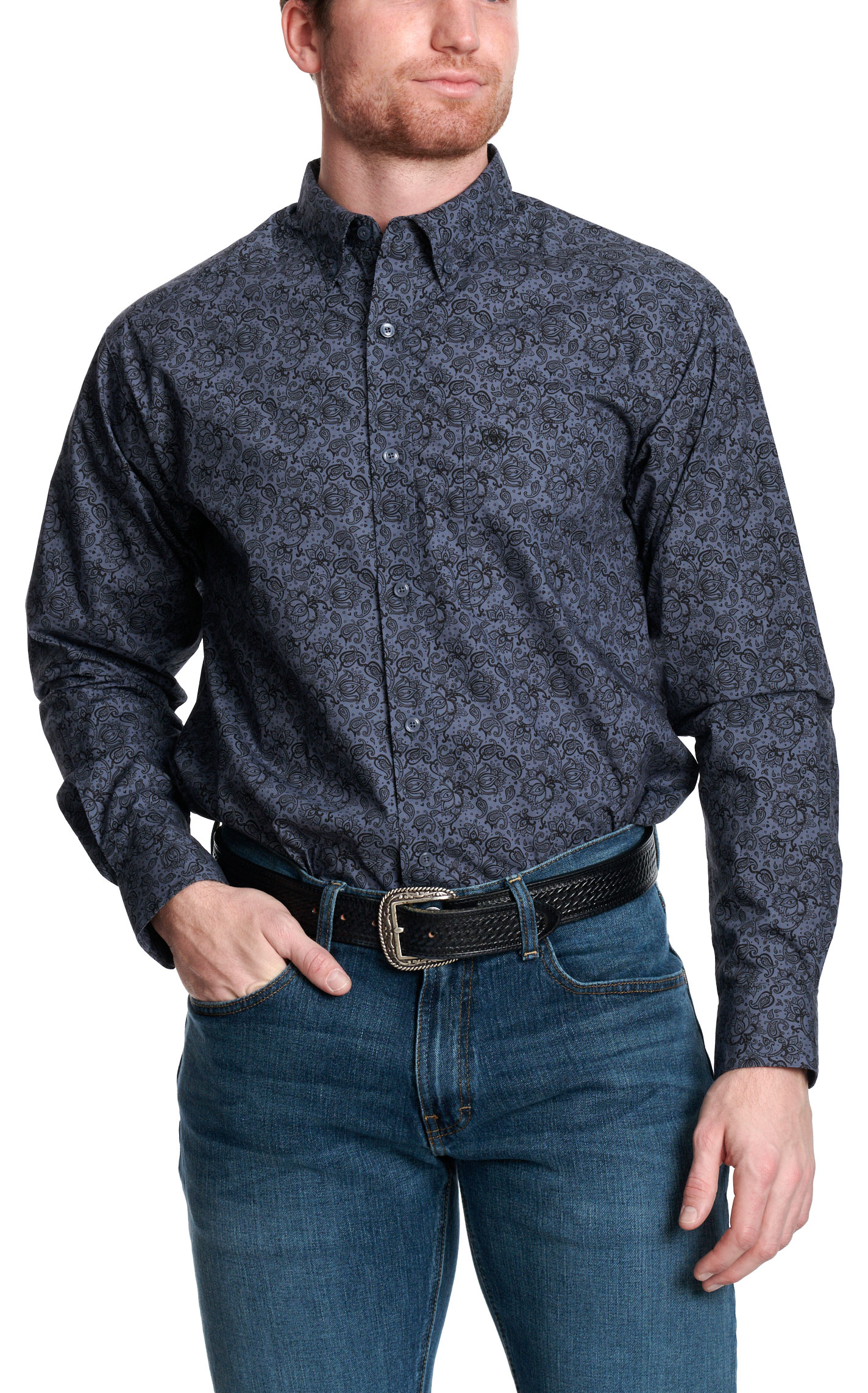 Ariat Men's Addison Grisaille Black Paisley Western Shirt Big & Tall - Image 1
