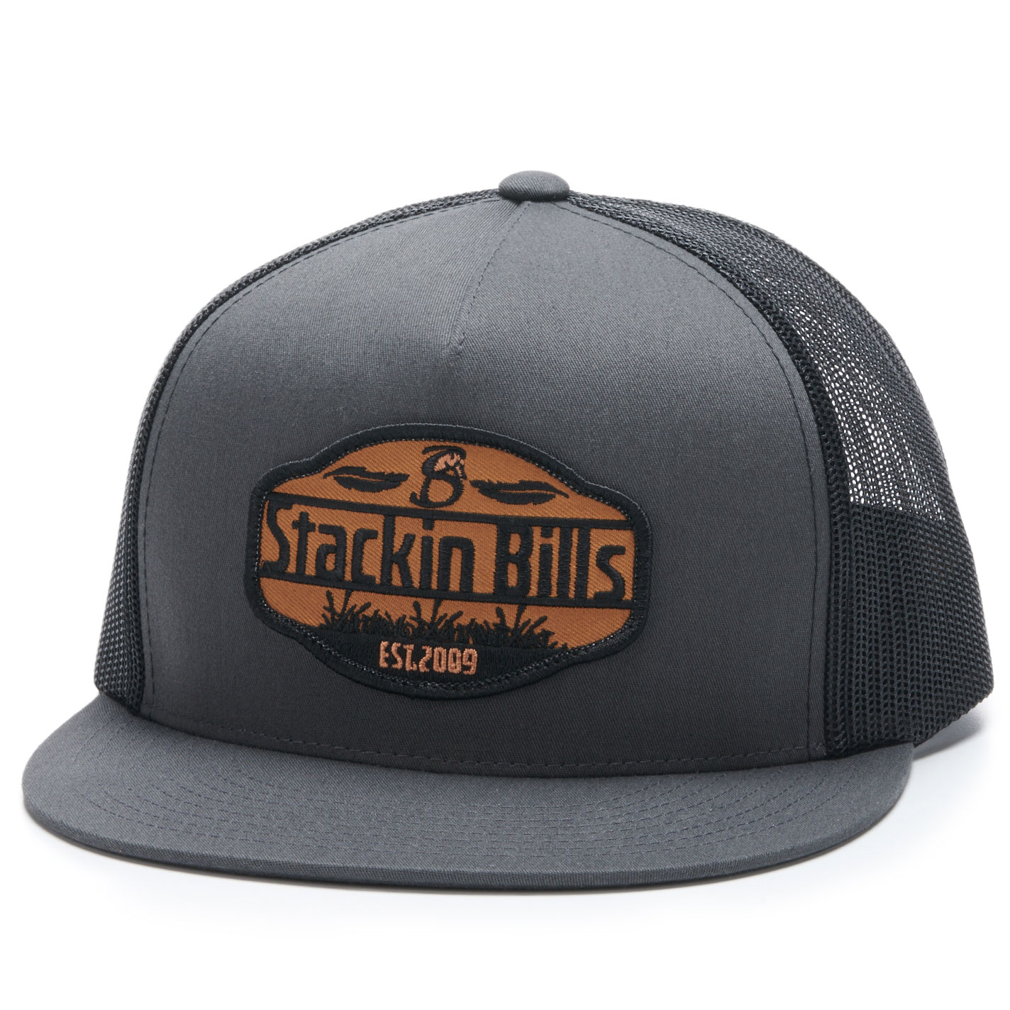 Stackin Bills Men's Gray and Black with Brown Embroidered Logo Patch Cap - Image 1