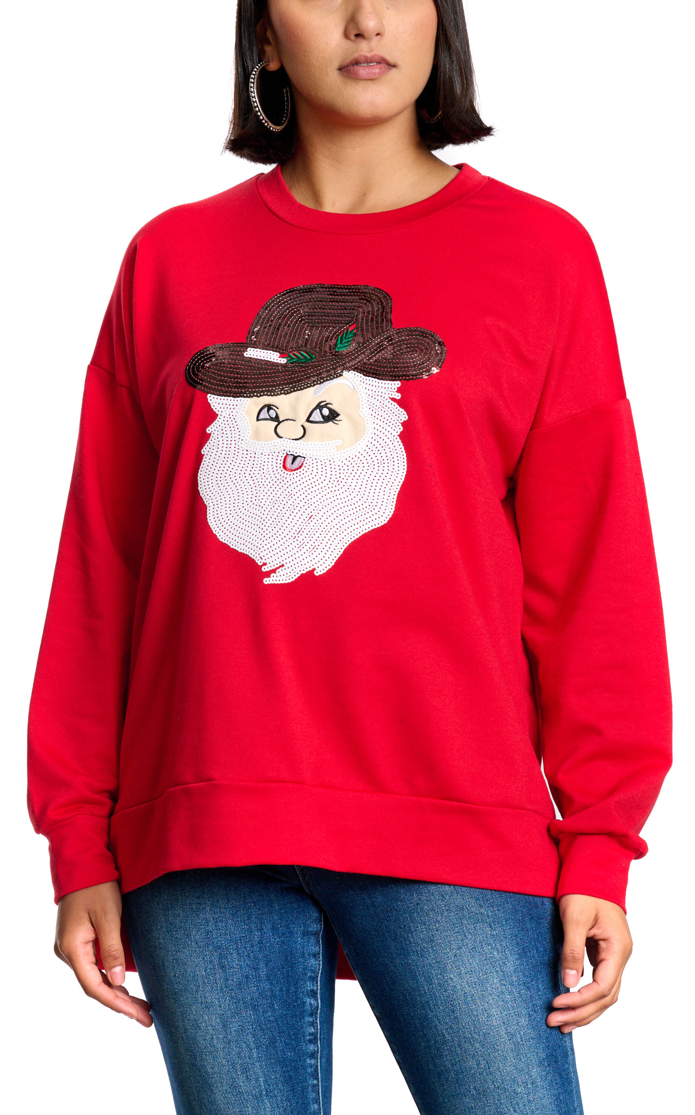 Southern Grace Women's Red Sequined Santa Pullover - Image 1