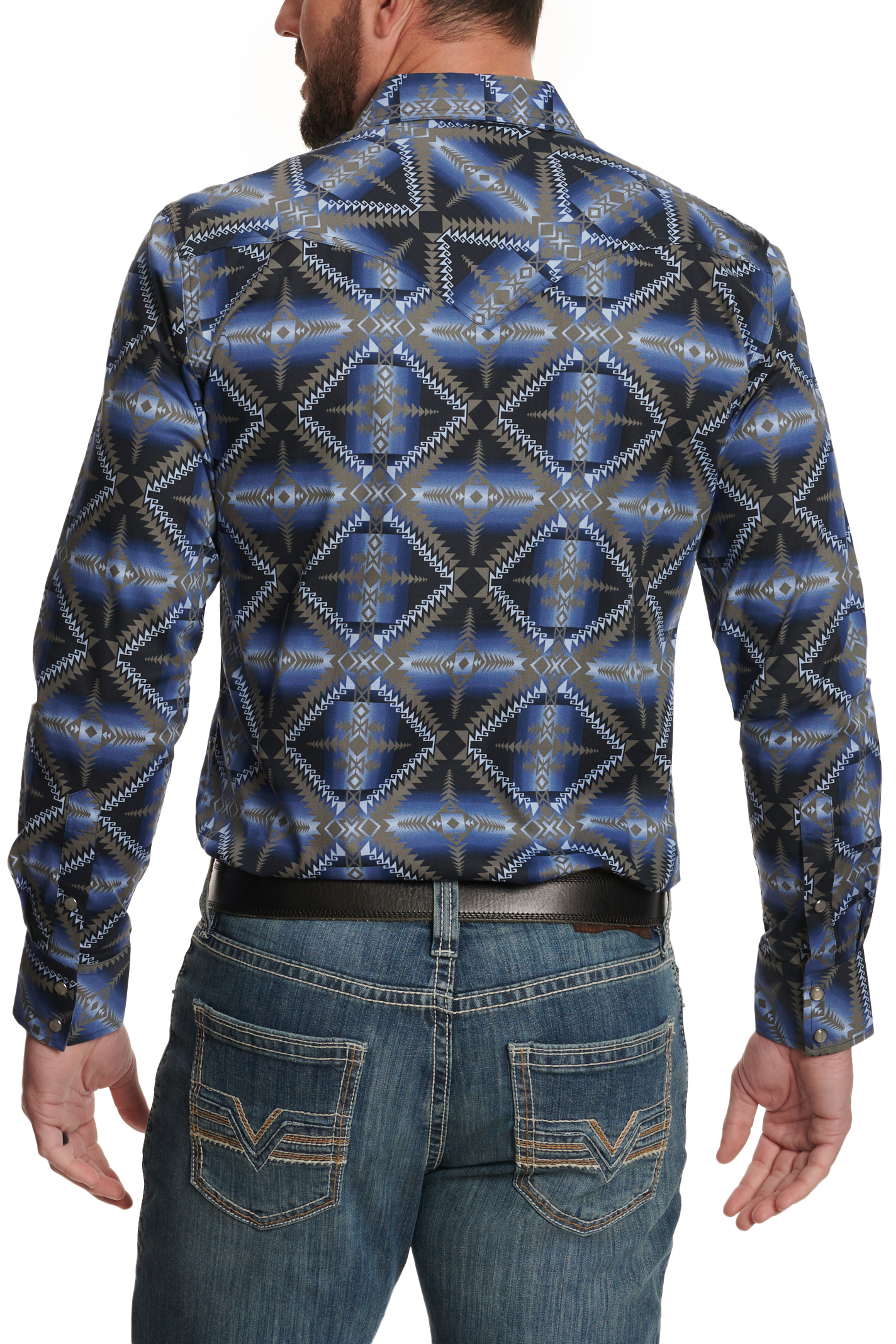 Rock & Roll Denim Men's Cement Navy & Blue Aztec Print Western Shirt - Image 1