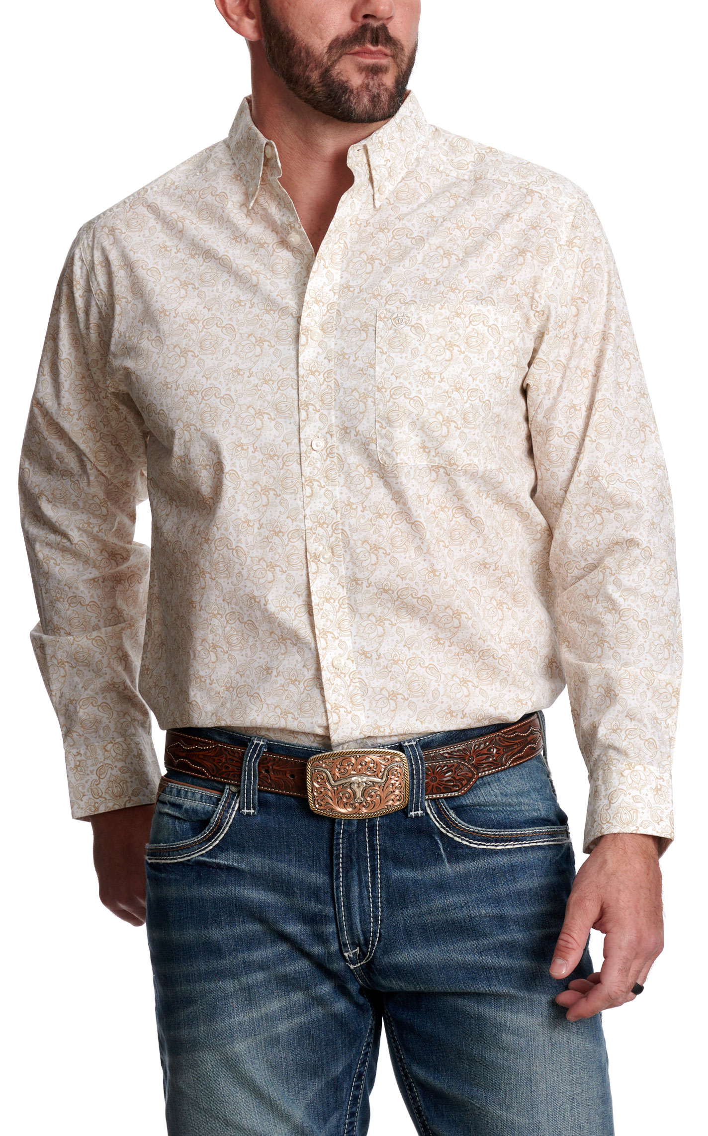 Ariat Men's Addison White & Sand Paisley Western Shirt - Big & Tall Sizes - Image 1