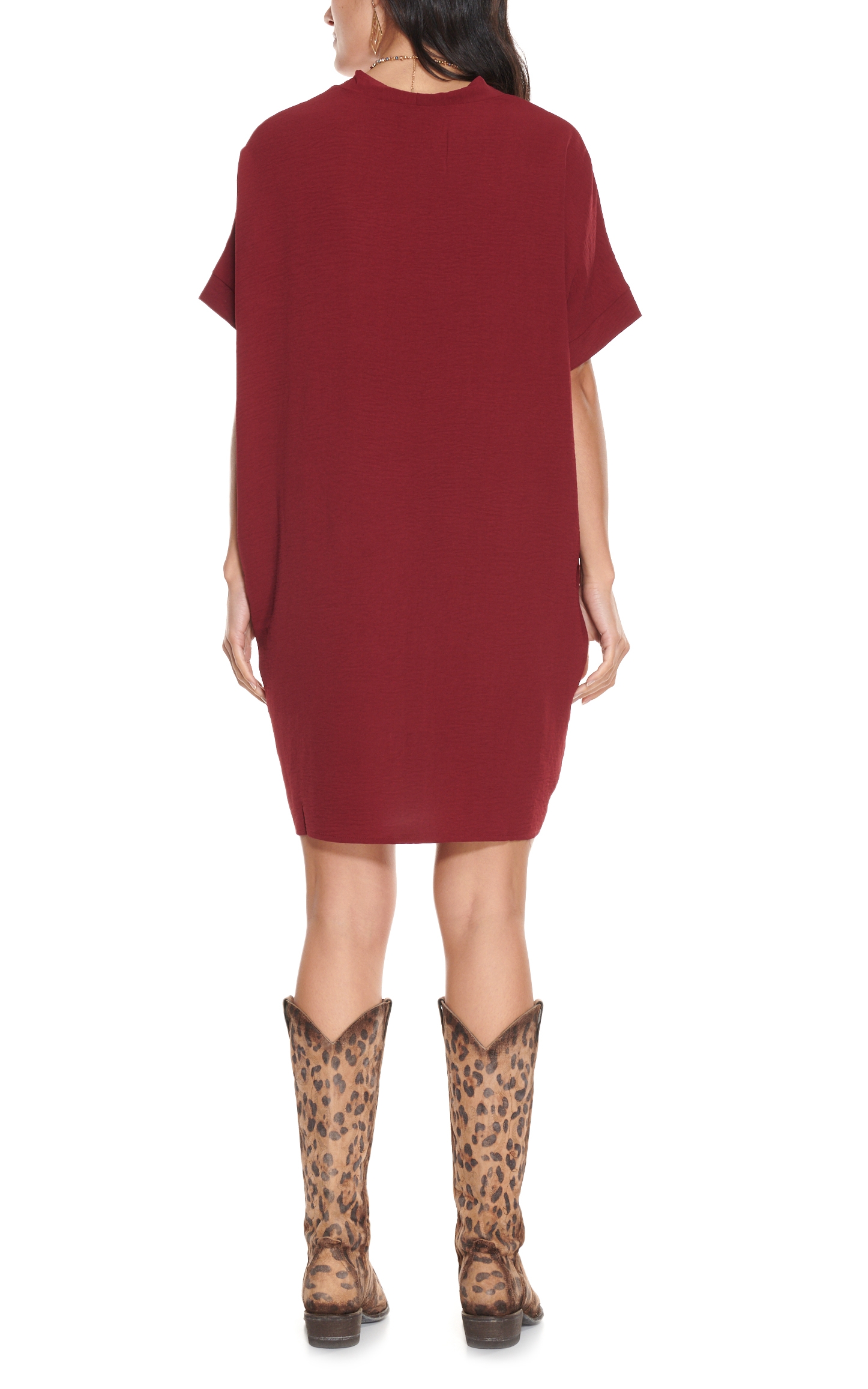 Newbury Kustom Women's Burgundy V-Neck Tunic Short Sleeve Dress - Image 1