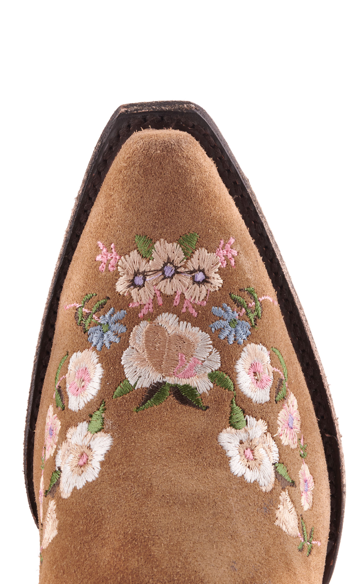 Cavender's Women's Brown Suede with Floral Embroidery Snip Toe Cowboy Boots - Image 1