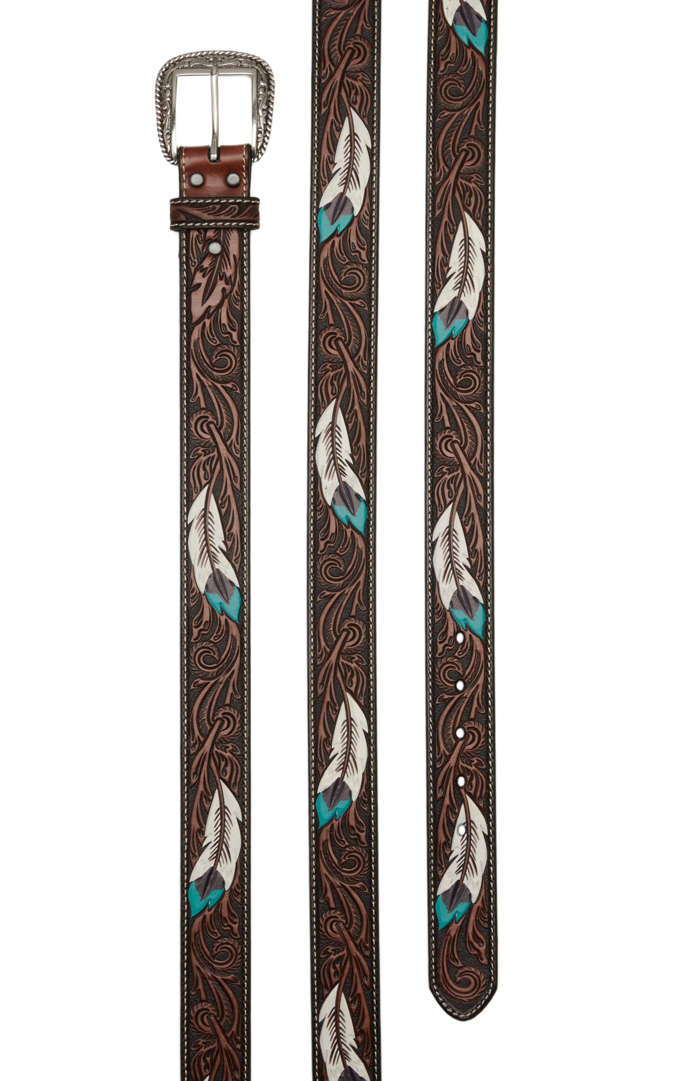 Ariat Men's Brown with Feather Tooling Western Belt - Image 1