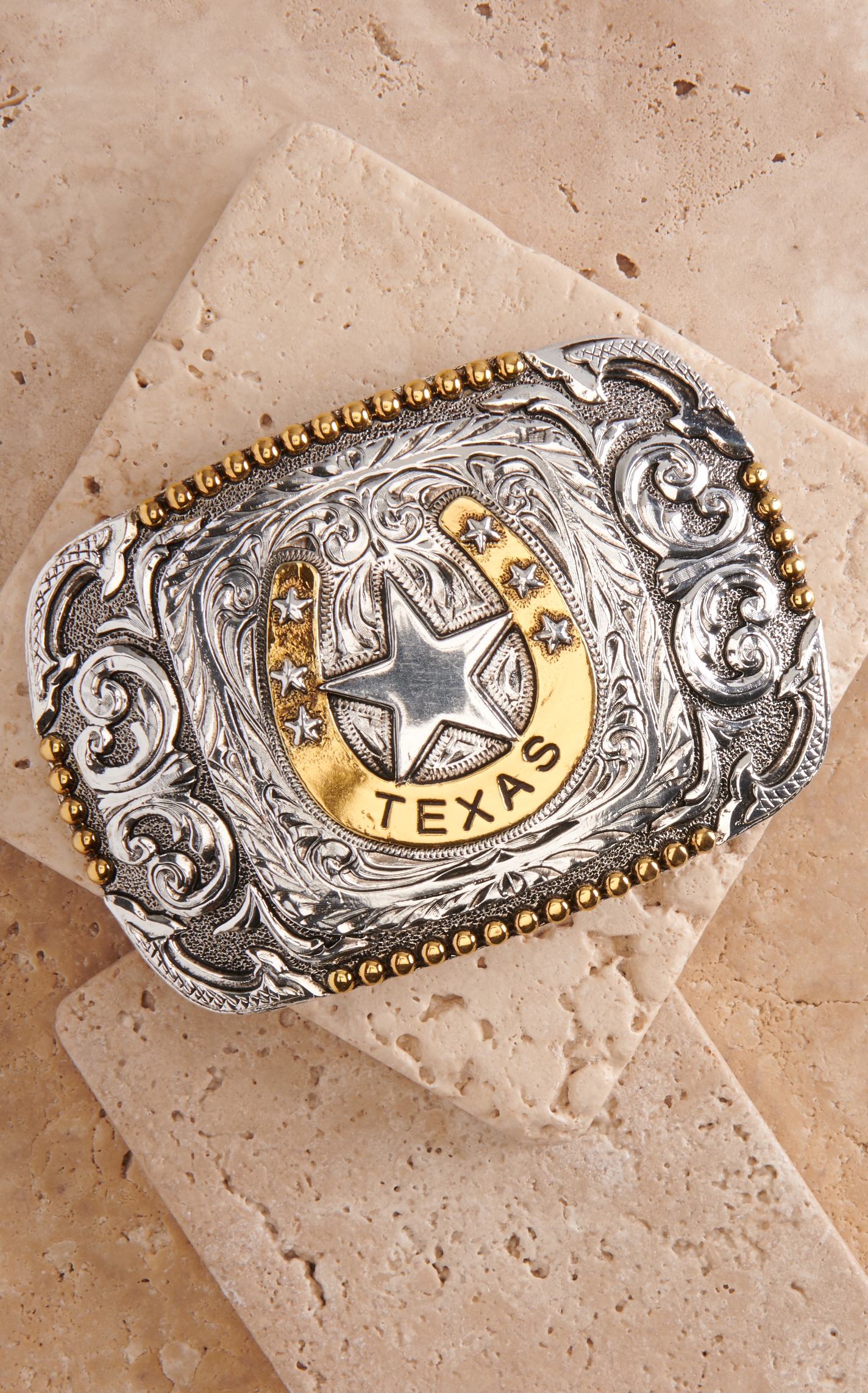 AndWest Silver and Gold Texas Star and Horseshoe Rectangular Belt Buckle - Image 1