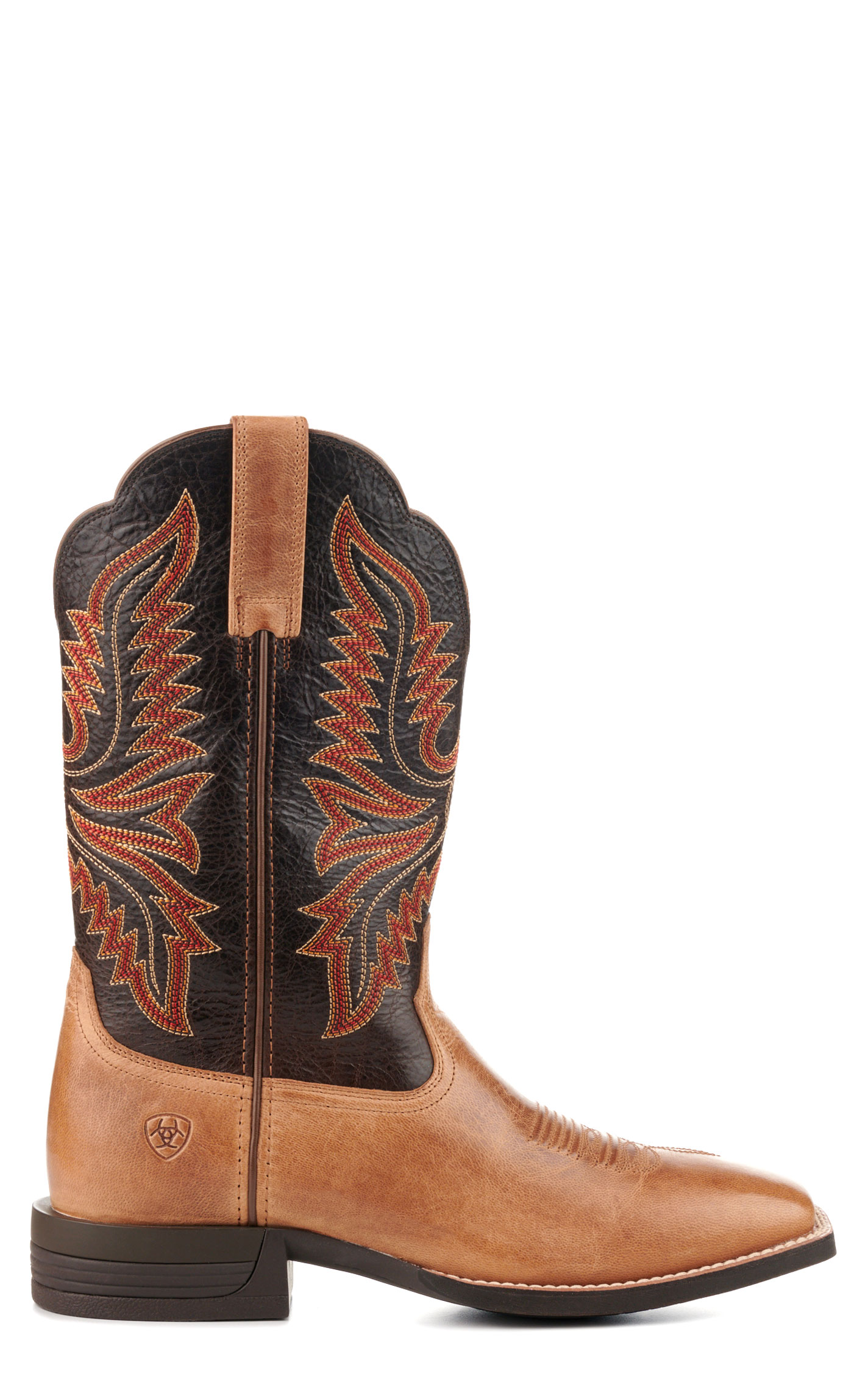 Ariat Men's Brush Creek Tan and Brown Wide Square Toe Shock Shield Cowboy Boots - Image 1