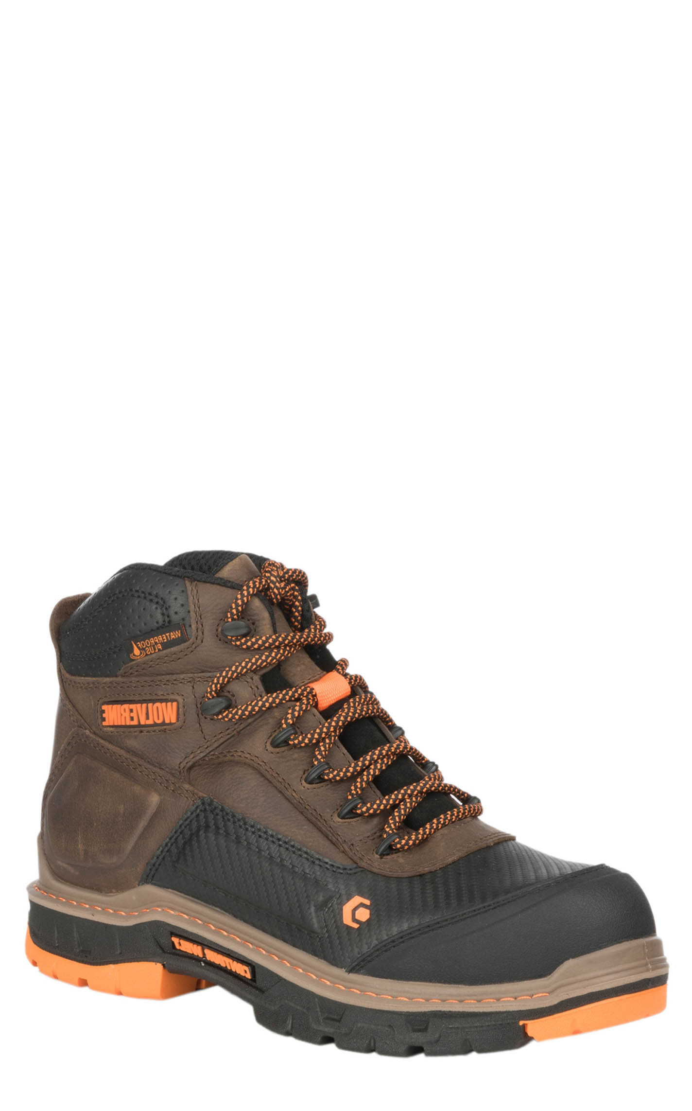 Wolverine Men's Overpass Brown and Orange Round Composite Toe Lace Up Work Boot - Image 1