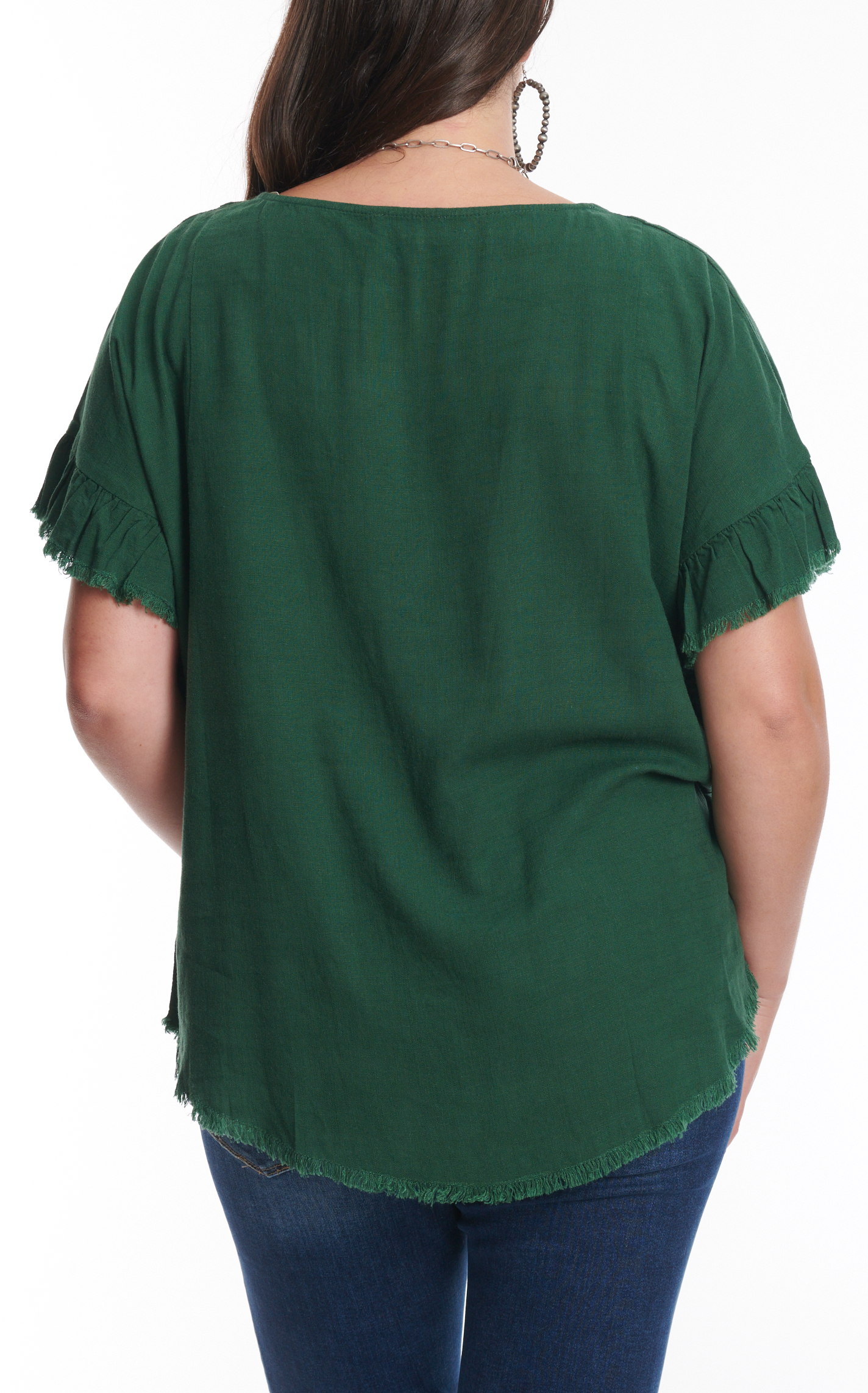 Umgee Women's Hunter Green Frayed Linen Top - Plus Sizes - Image 1