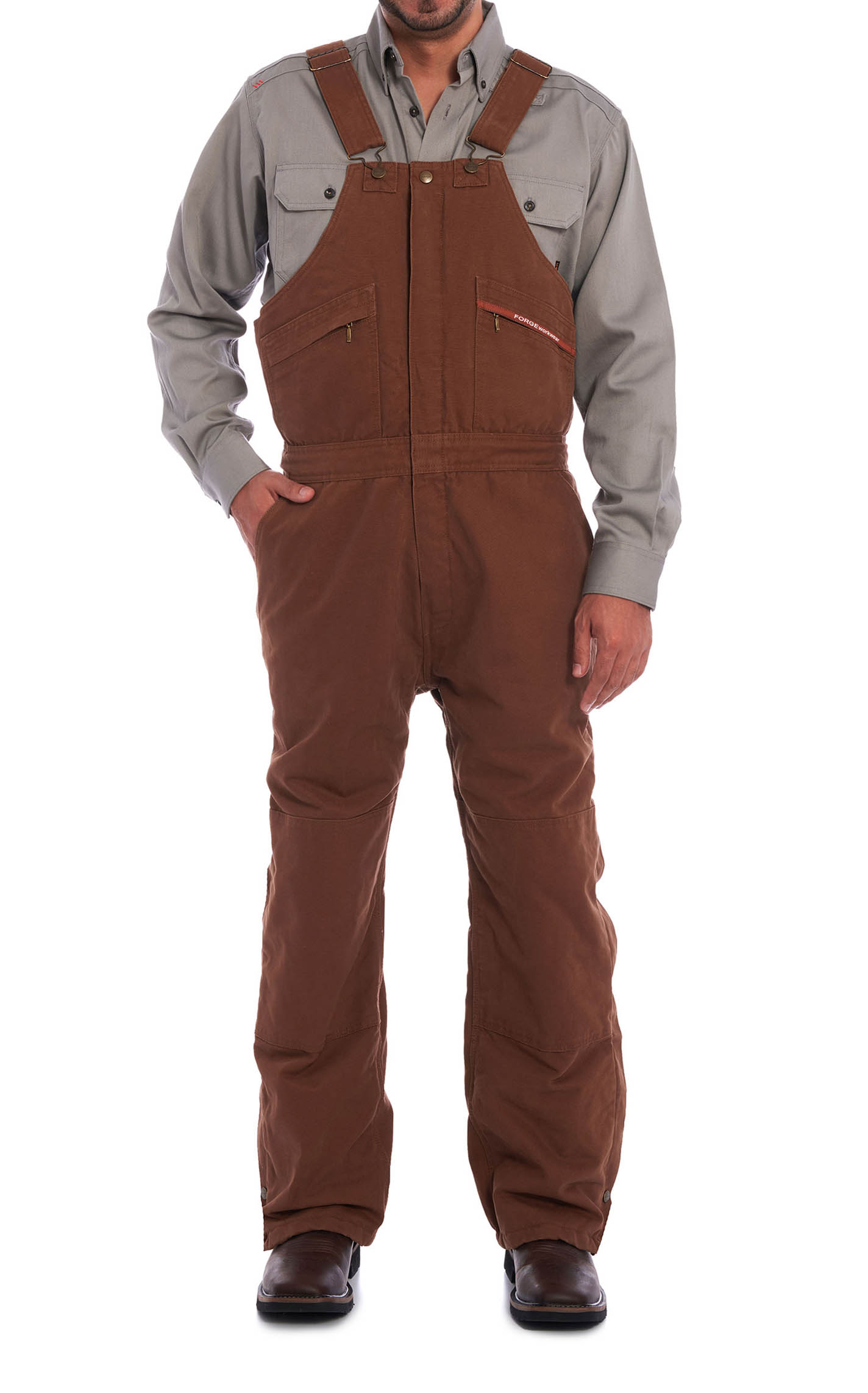 Forge Men's Brown Quilted Lined Bib Work Overalls - Image 1