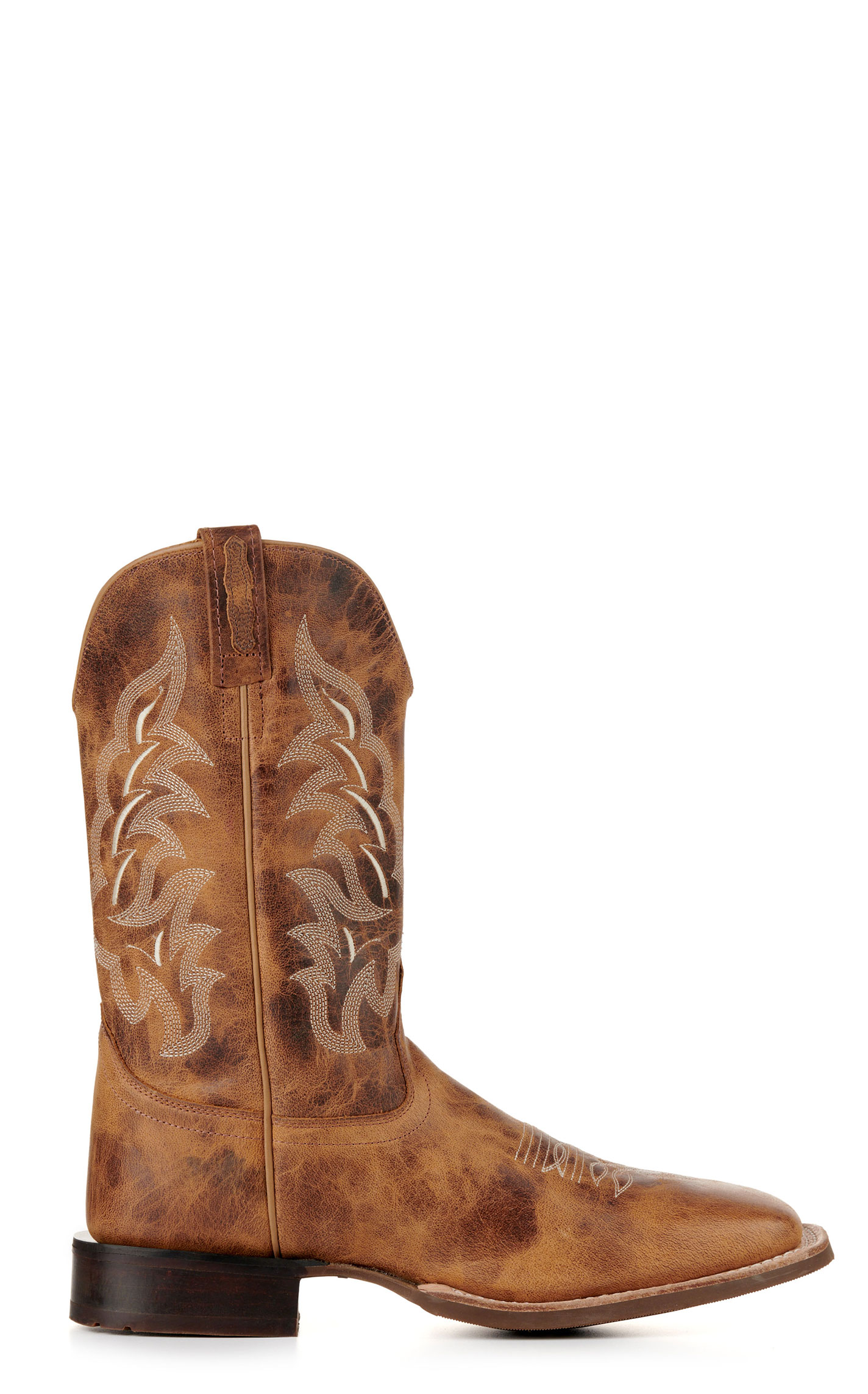 Old West Men's Burnt Tan Wide Square Toe Cowboy Boots - Image 1