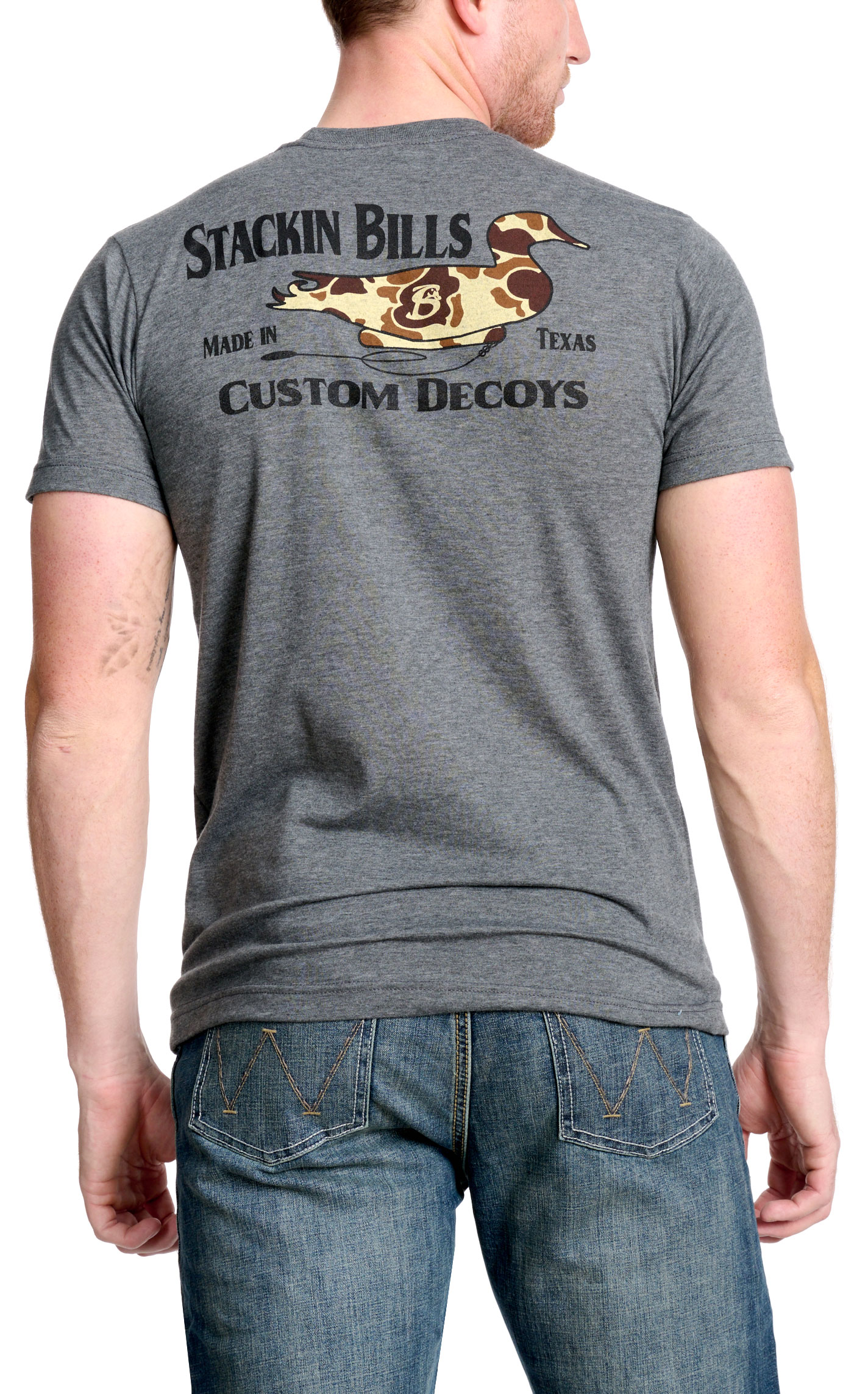 Stackin Bills Men's Gray Custom Decoys Logo T-Shirt - Image 1