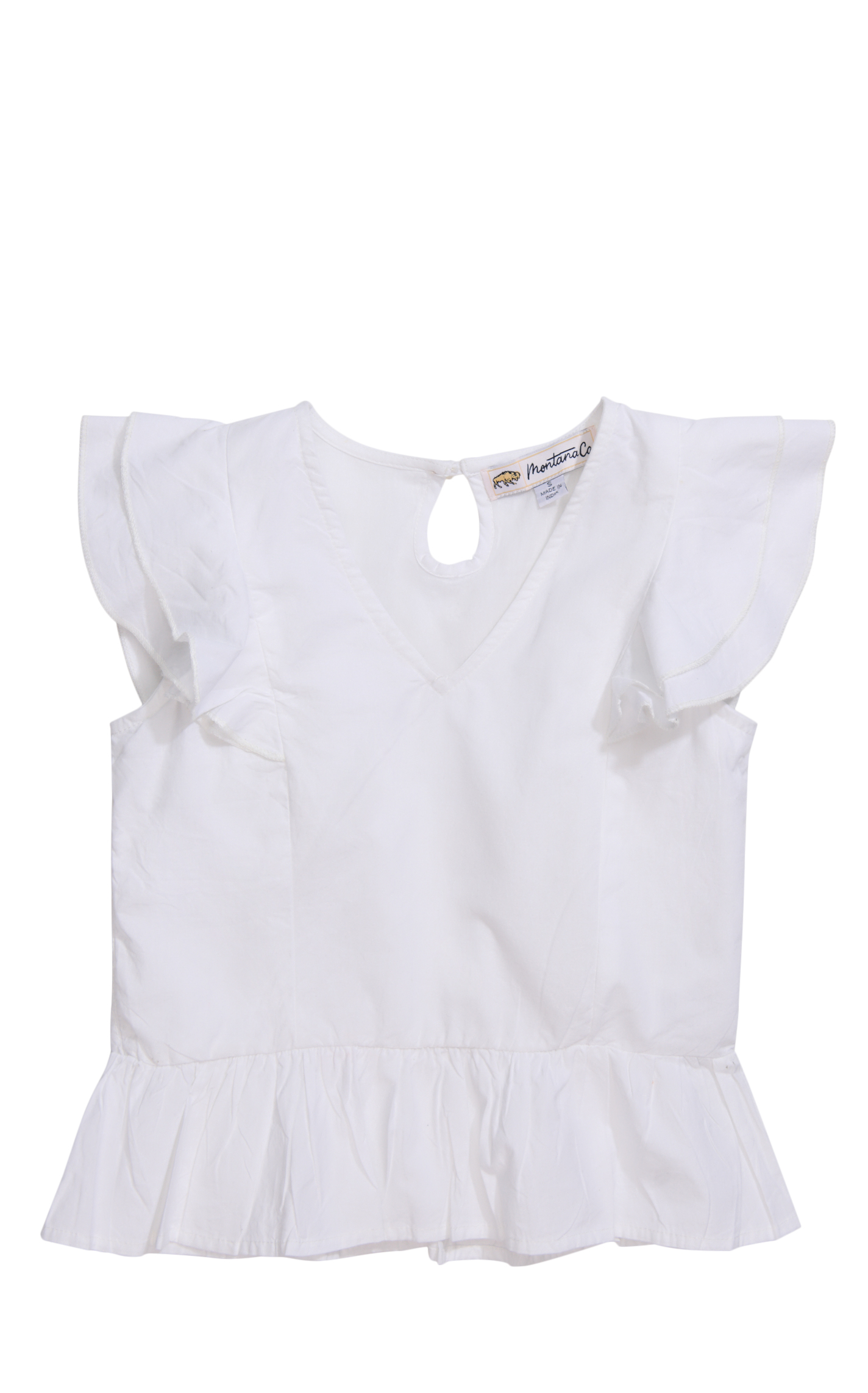 Montana Co Girl's White Ruffle Sleeve V-Neck Top - Image 1