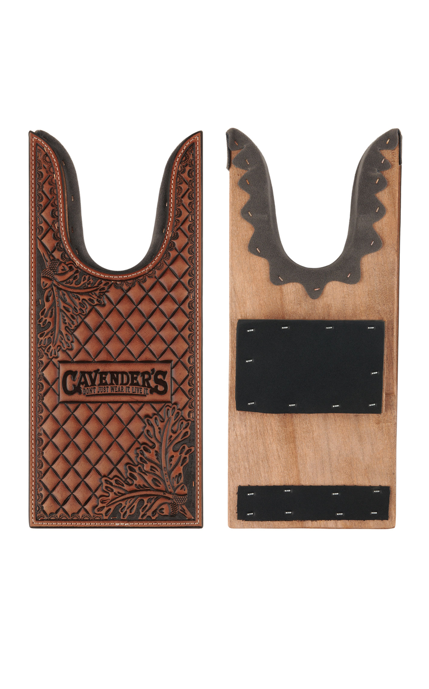 Cavender's Brown Diamond and Oak Leaf Embossed Leather Boot Jack - Image 1