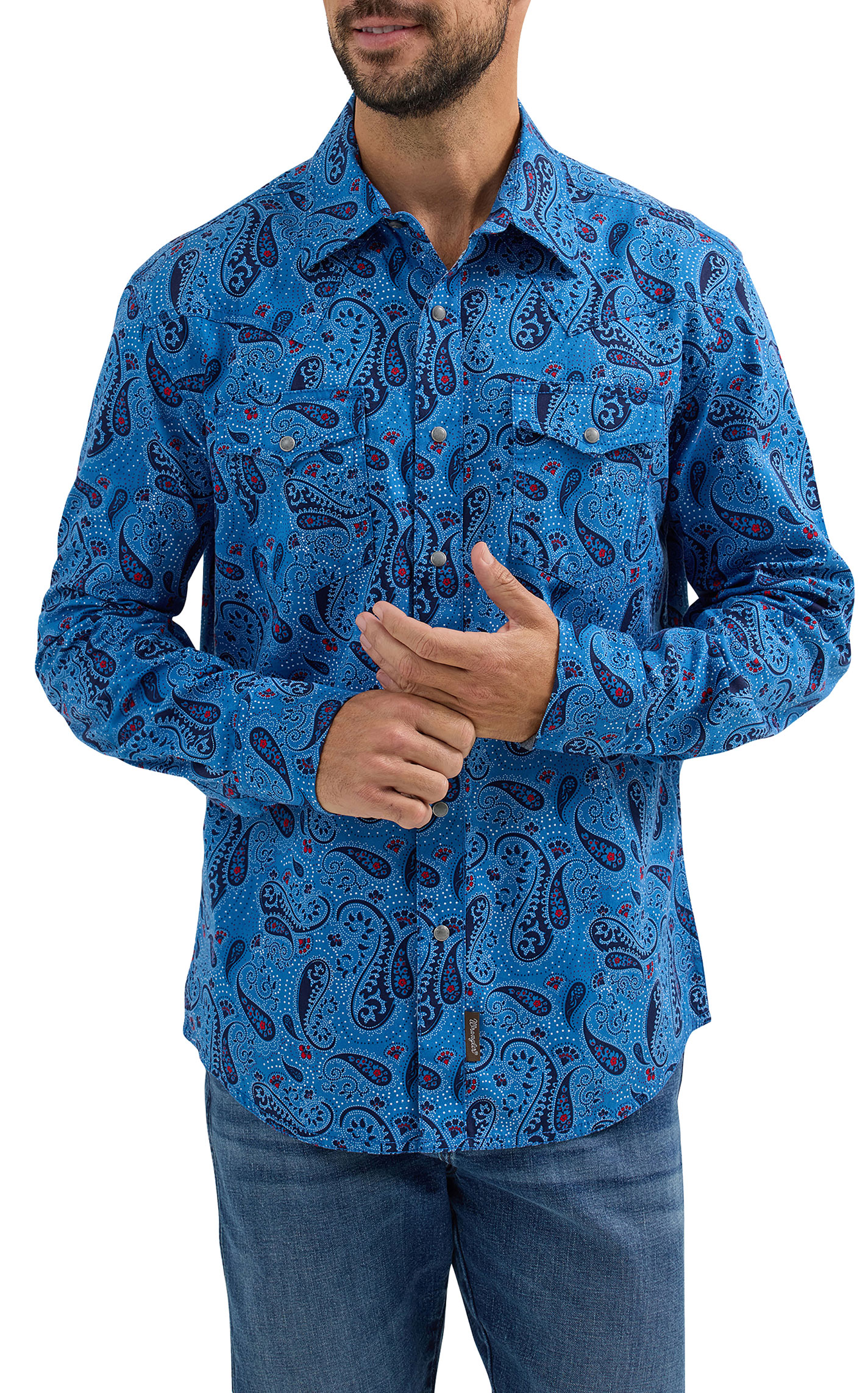 Wrangler Retro Men's Navy Paisley Print Long Sleeve Western Shirt - Image 1