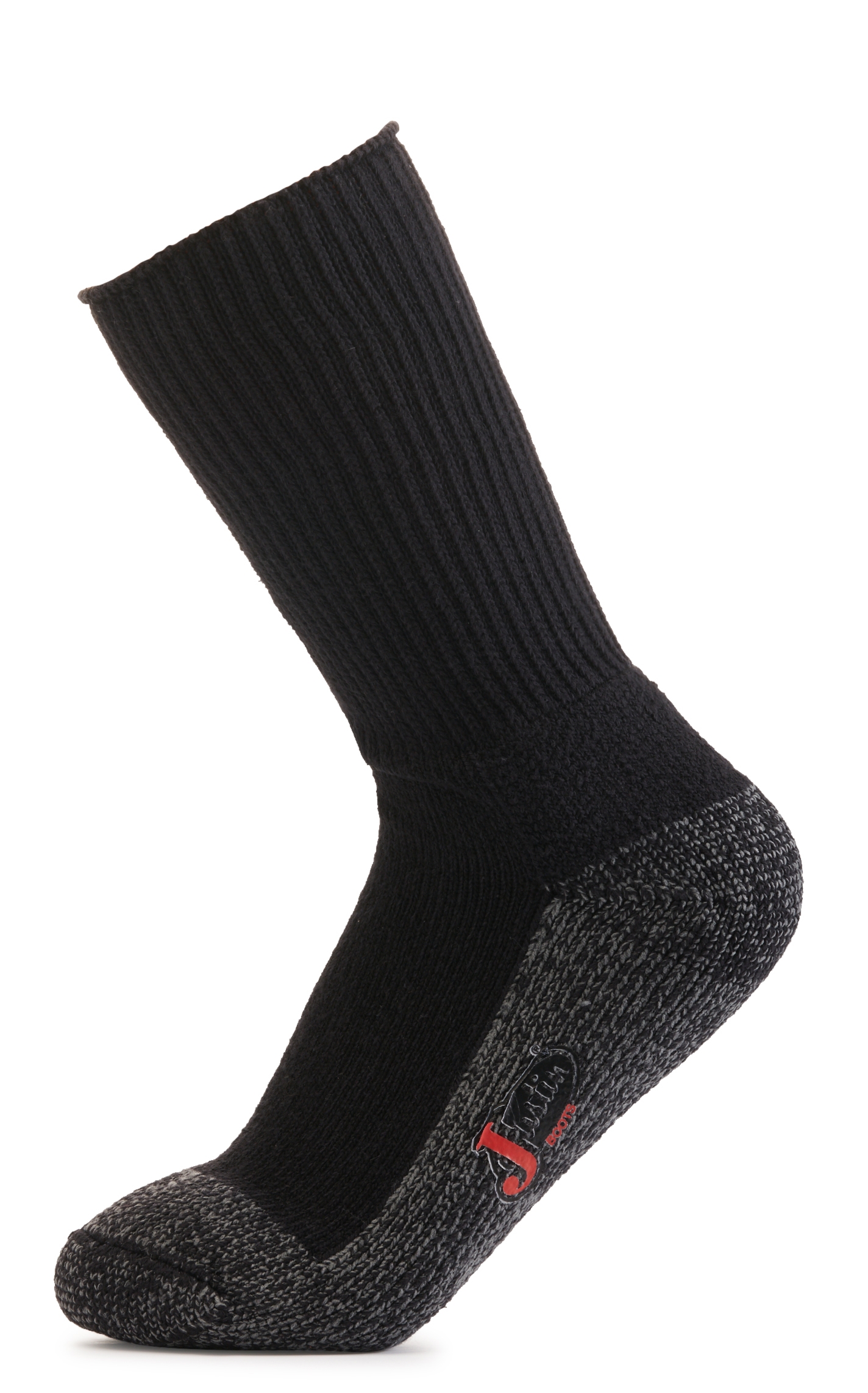 Justin Men's Black Half Cushion Cotton Crew with Odor Control 2Pk Steel Toe Boot Socks - L - Image 1