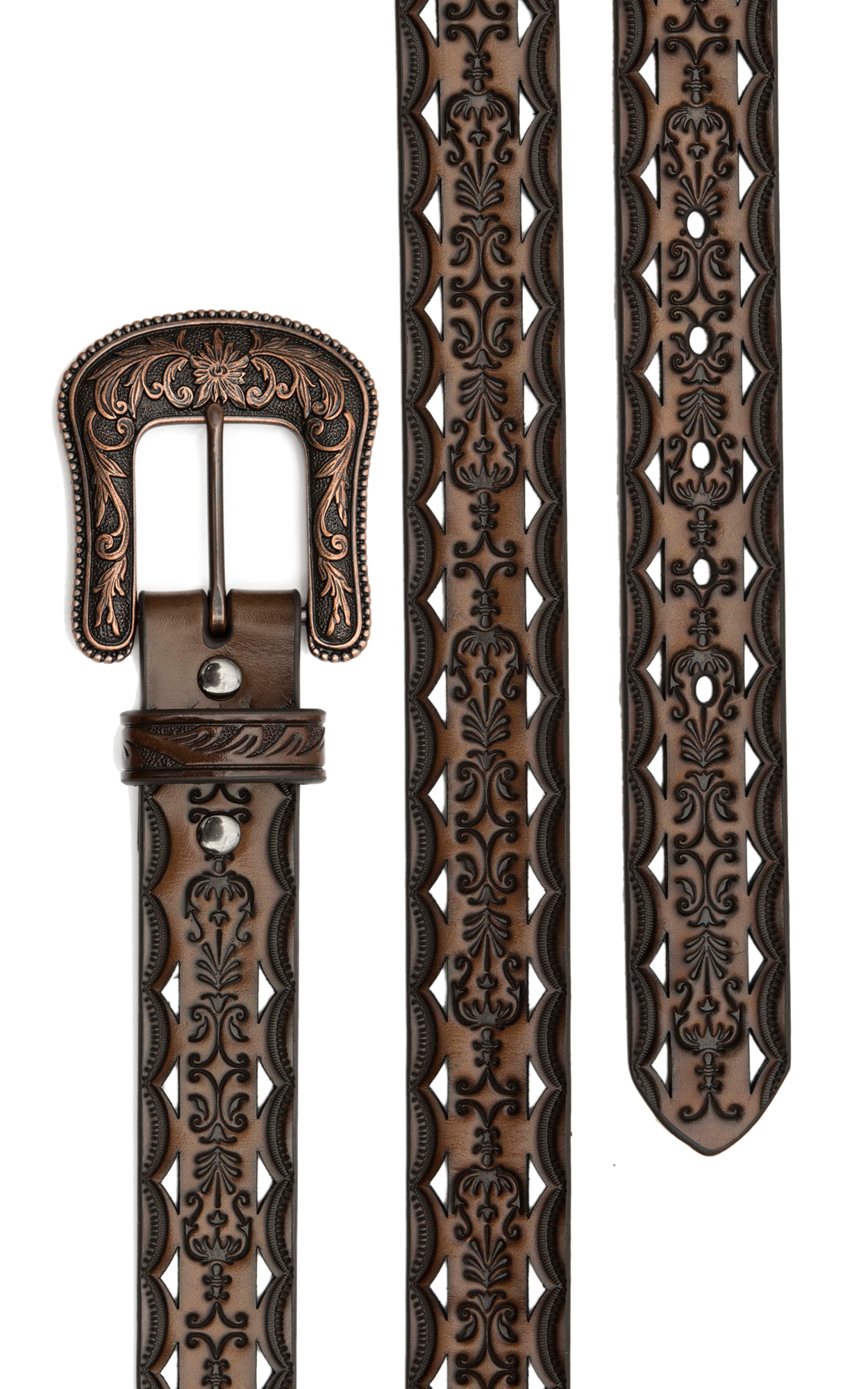 Ariat Women's Brown Tooled with Bronze Buckle Belt - Image 1