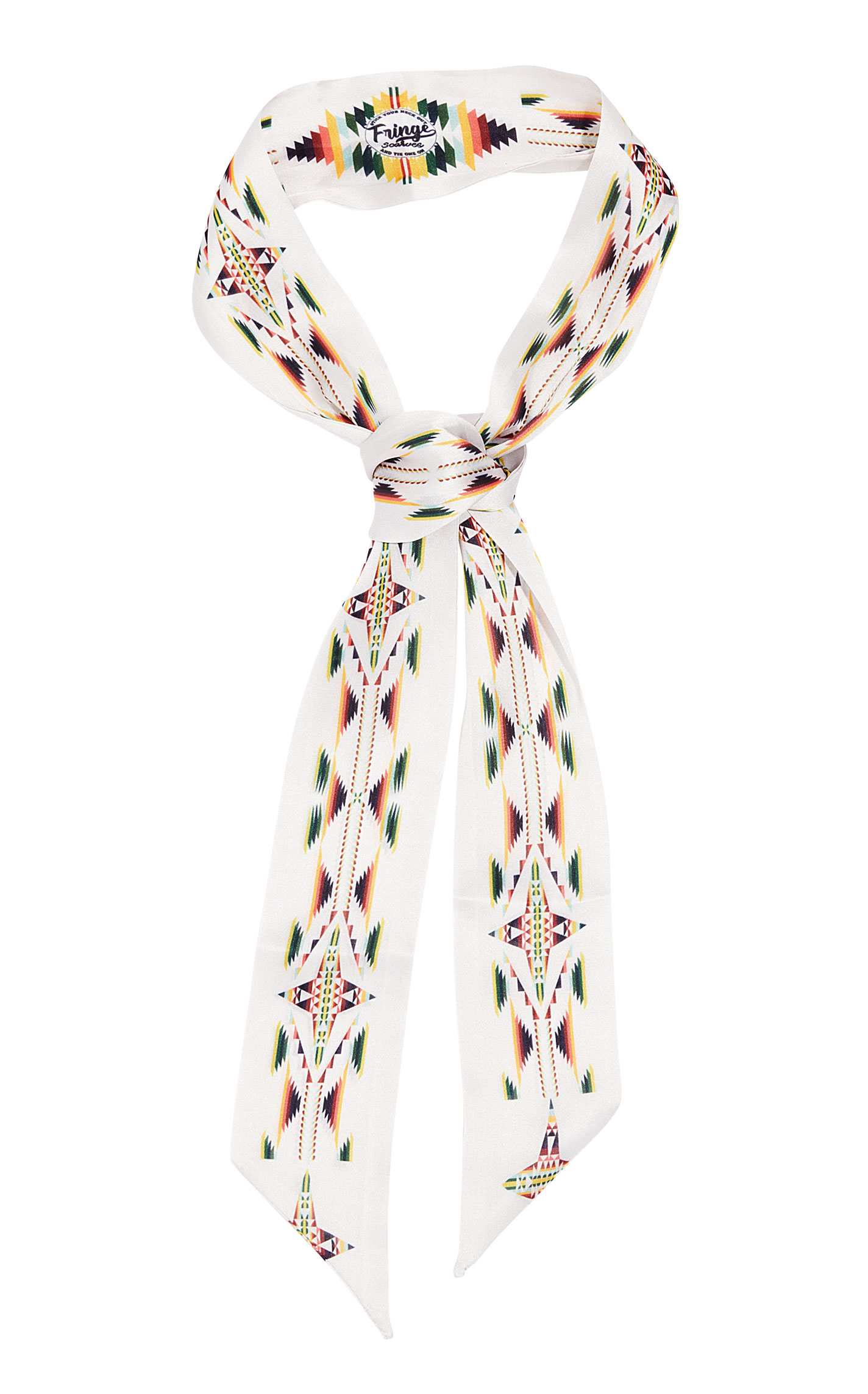 Fringe Scarves Off White & Multi-Color Aztec Print Twilly - Image 1