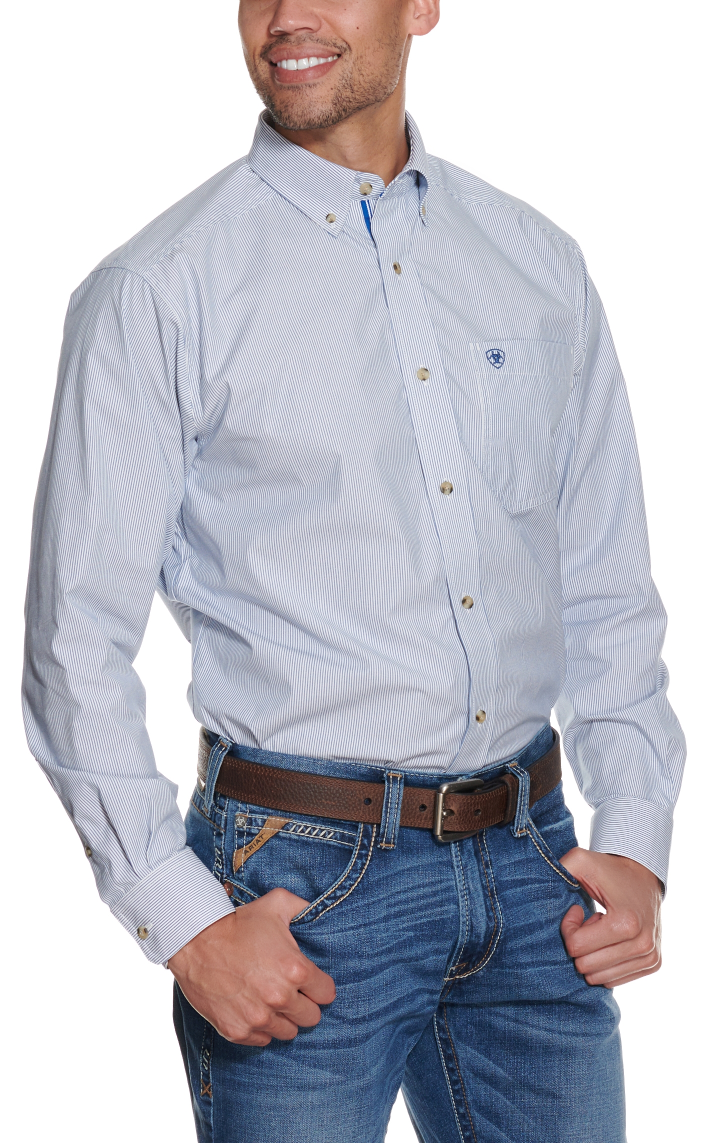 Ariat Pro Series Men's Sheer Ancient Royal Blue Mini Stripes Western Shirt - Image 1