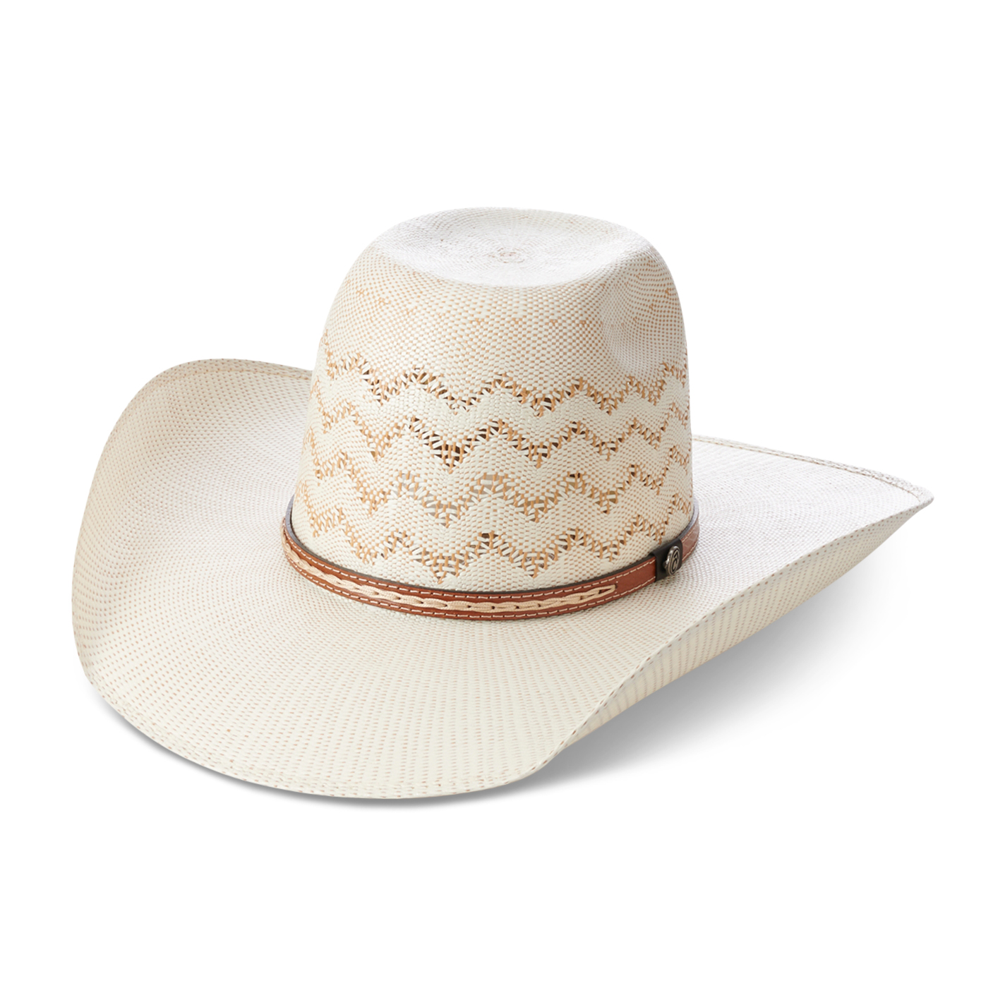 Rafter C Men's Ivory and Tan with Bull Rider Crown Bangora Straw Cowboy Hat - Image 1