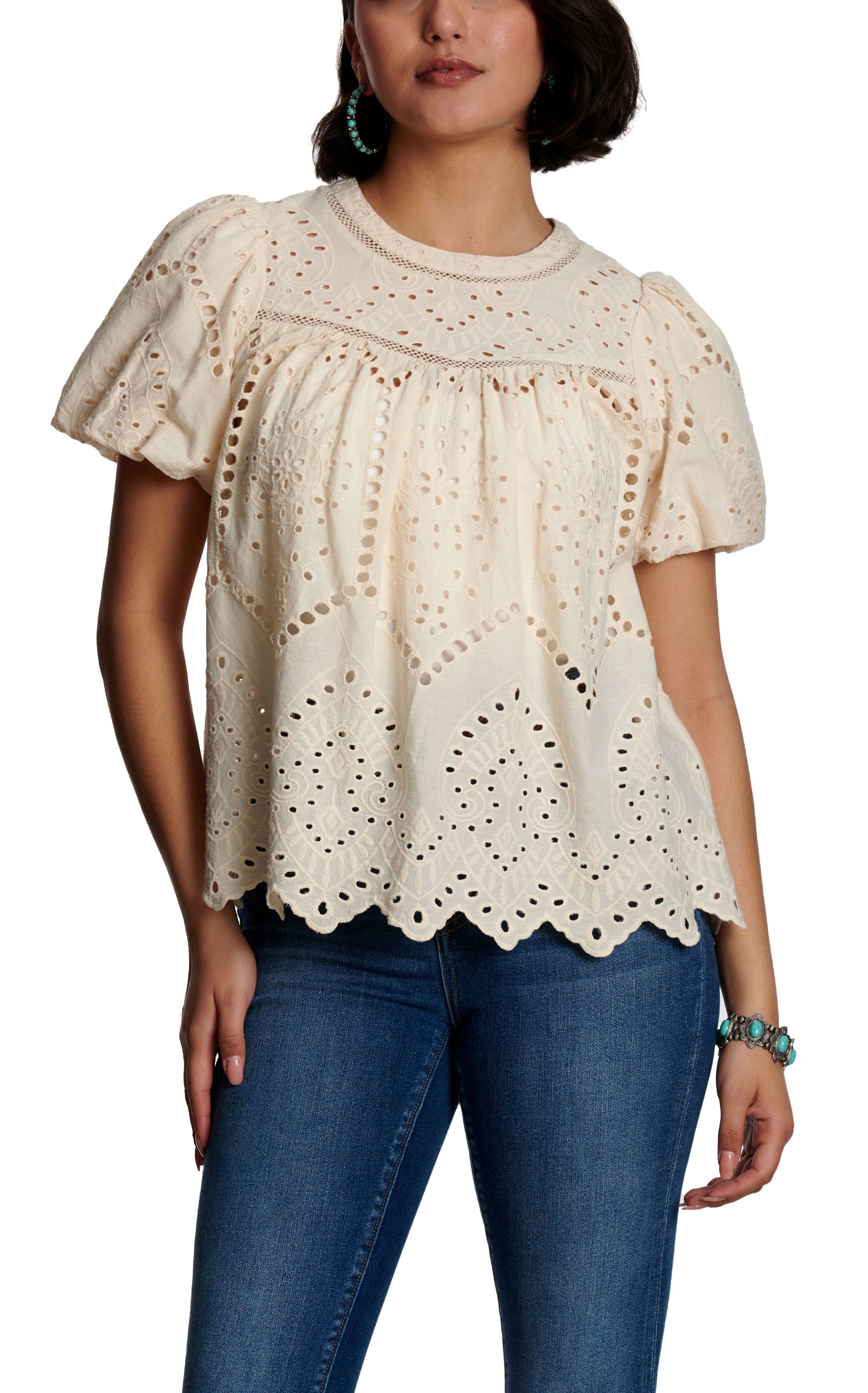 Rockin' C Women's Antique Ivory Eyelet Top - Image 1