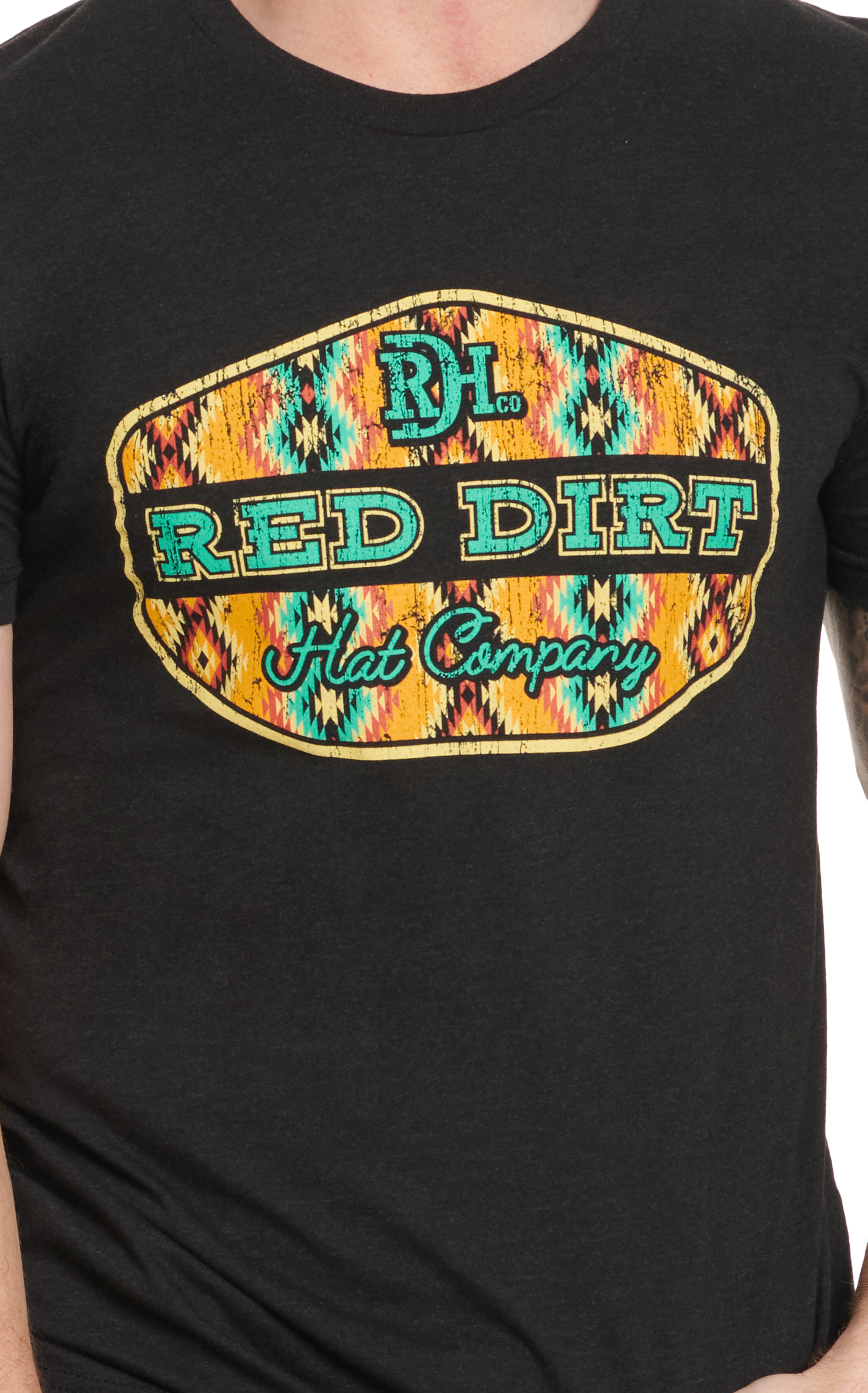Red Dirt Hat Co. Men's Black Aztec Logo Graphic T-Shirt - Image 1