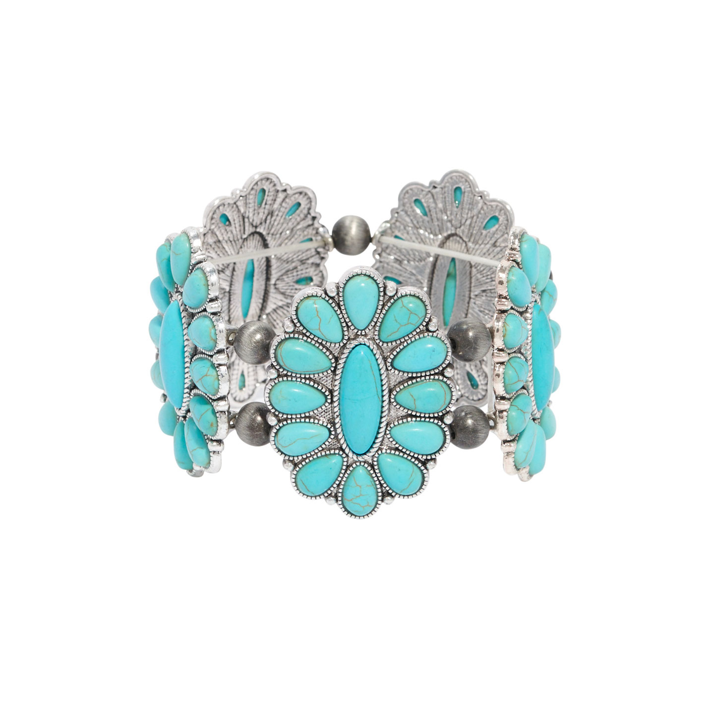 806 Silver & Turquoise Concho Stretch Bracelet - Image 1