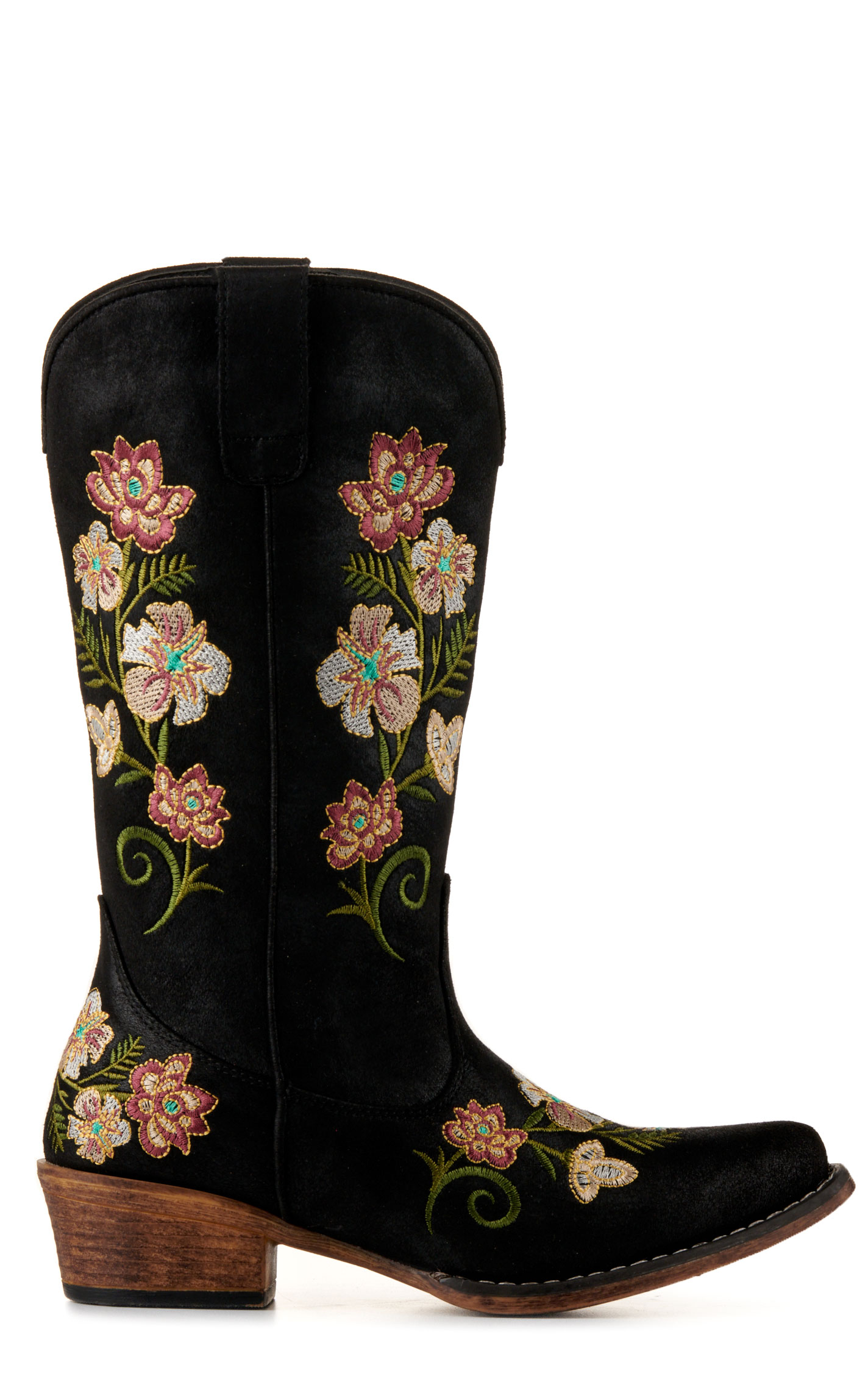 Roper Women's Riley Floral Black with Floral Embroidery Snip Toe Cowboy Boots - Image 1