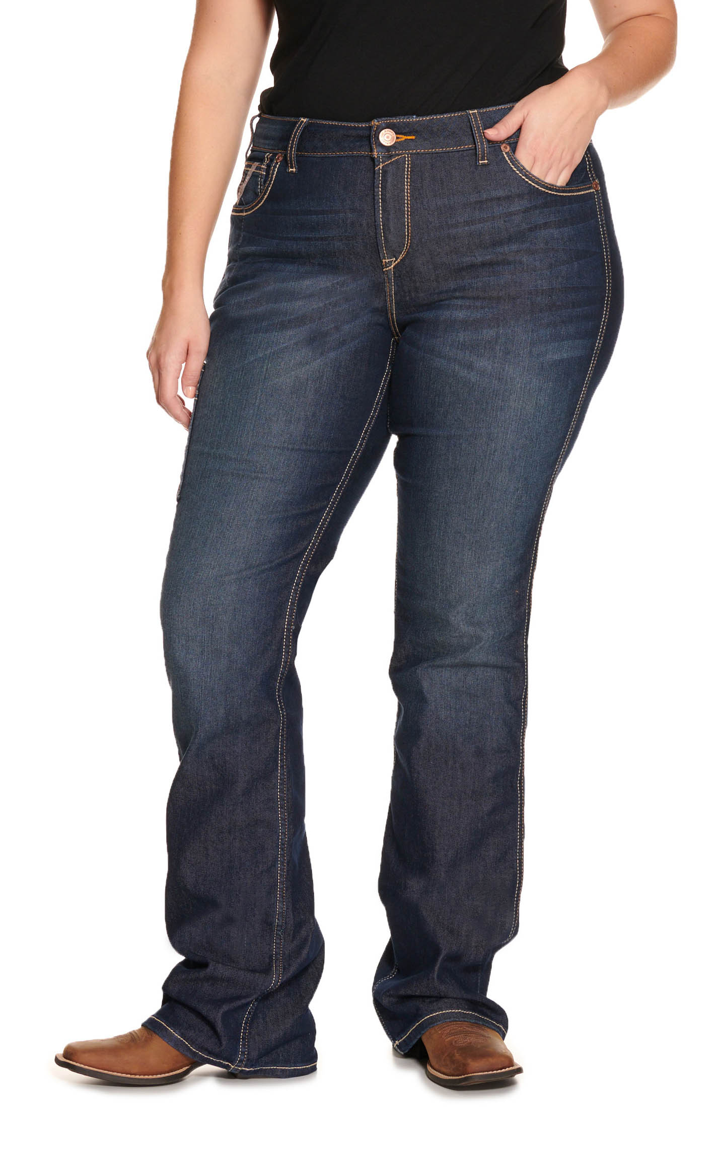 Ariat Rebar Women's DuraStretch Riveter Dark Wash Mid Rise Boot Cut Work Jeans - Plus Sizes - Image 1