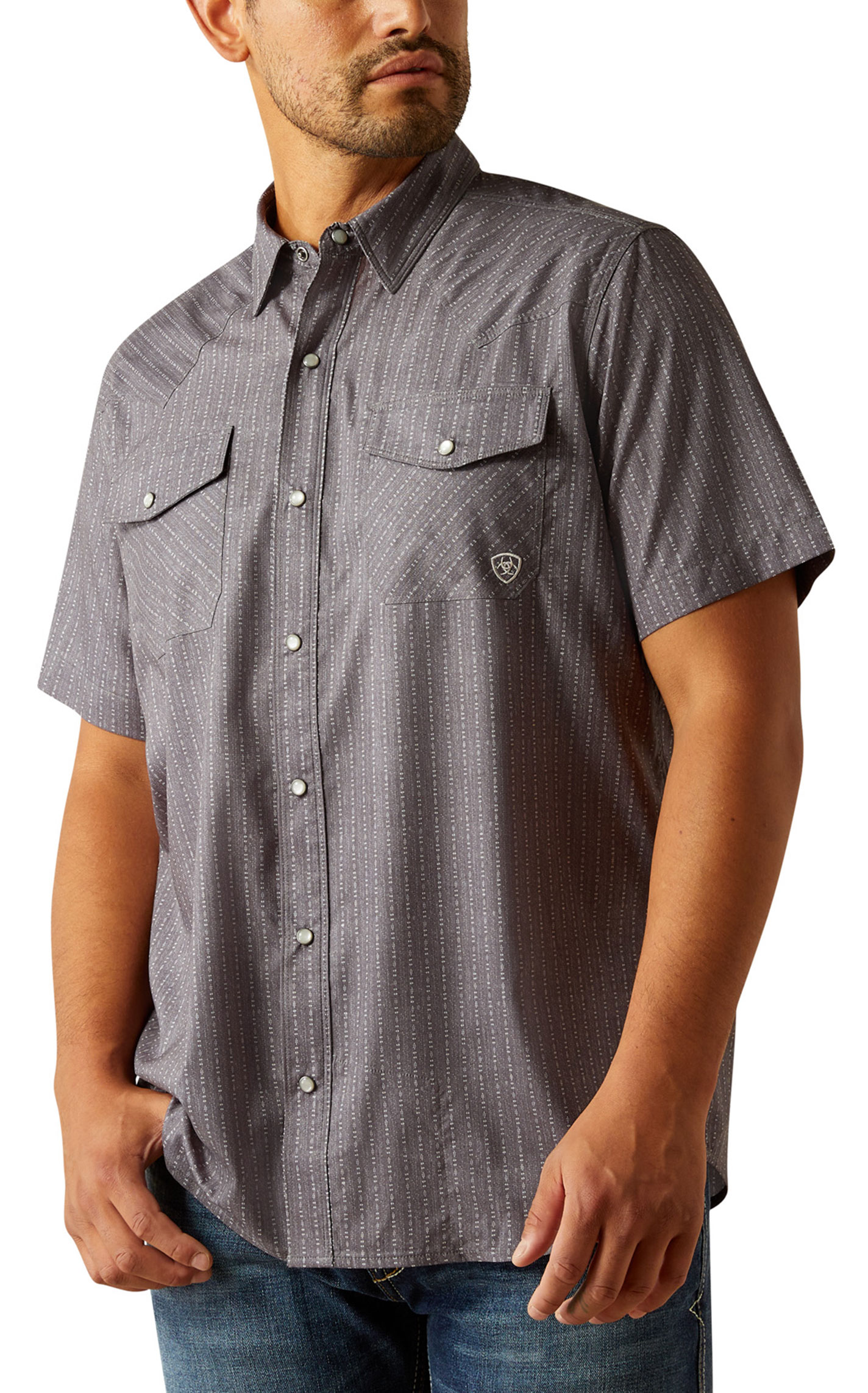 Ariat Men's VentTEK Gray Geo Western Fitted Shirt - Image 1