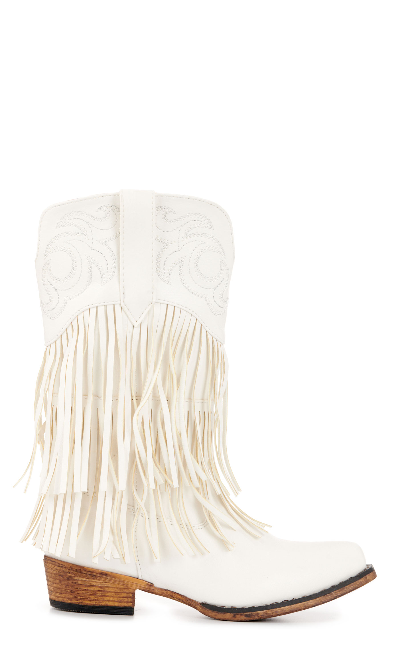 Roper Girls Rickrack White Faux Leather Fringe Snip Toe Cowboy Boots - Image 1