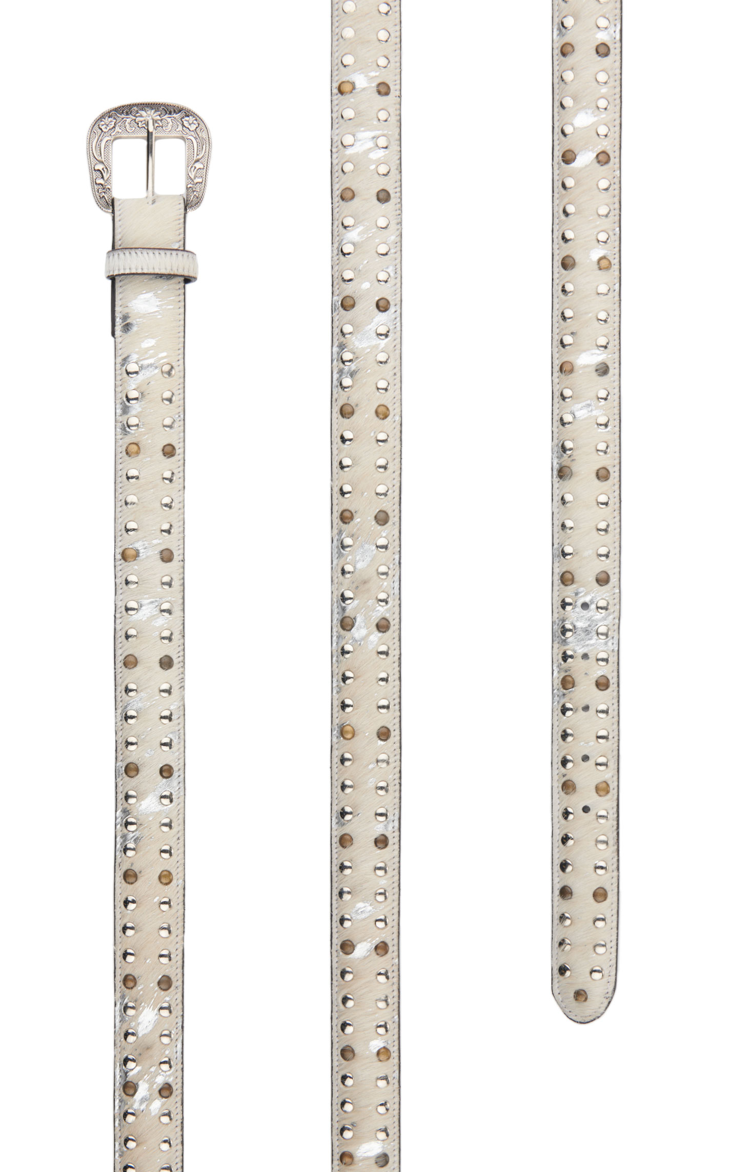 Cavender's Women's White & Silver & Studs Pony Hair Belt - Image 1