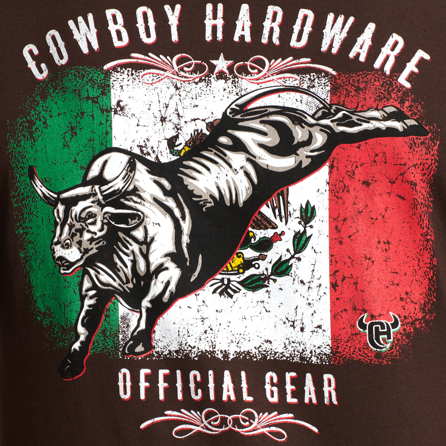 Cowboy Hardware Men's Chocolate Mexican Flag Logo Graphic T-Shirt - Image 1